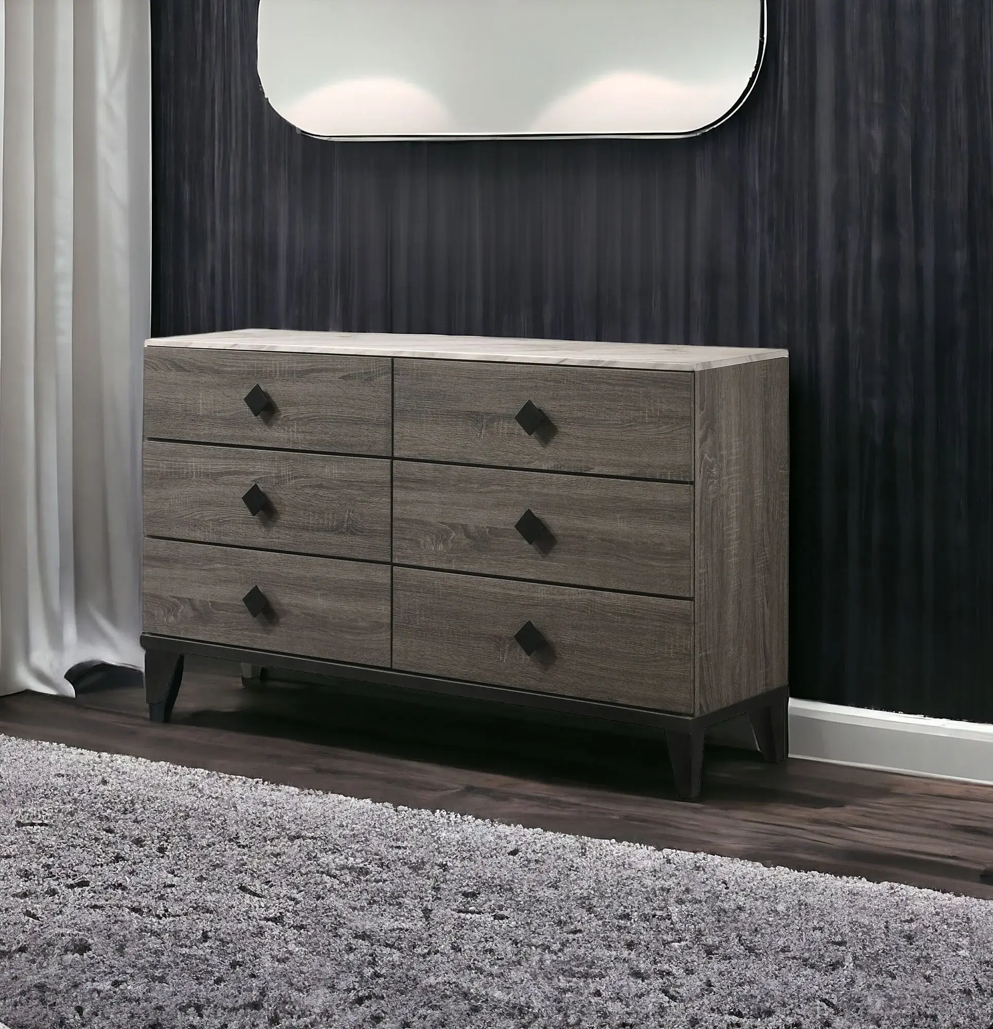 61" Gray Solid and Manufactured Wood Six Drawer Double Dresser - Image 3