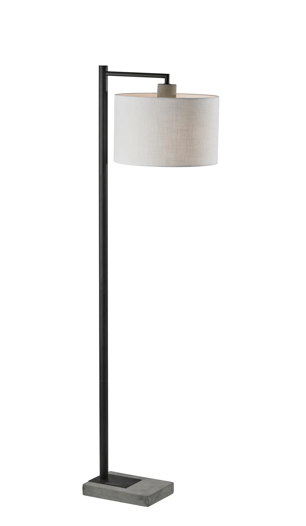 61" Grey And Black Arc Floor Lamp With White Fabric Drum Shade - Image 2
