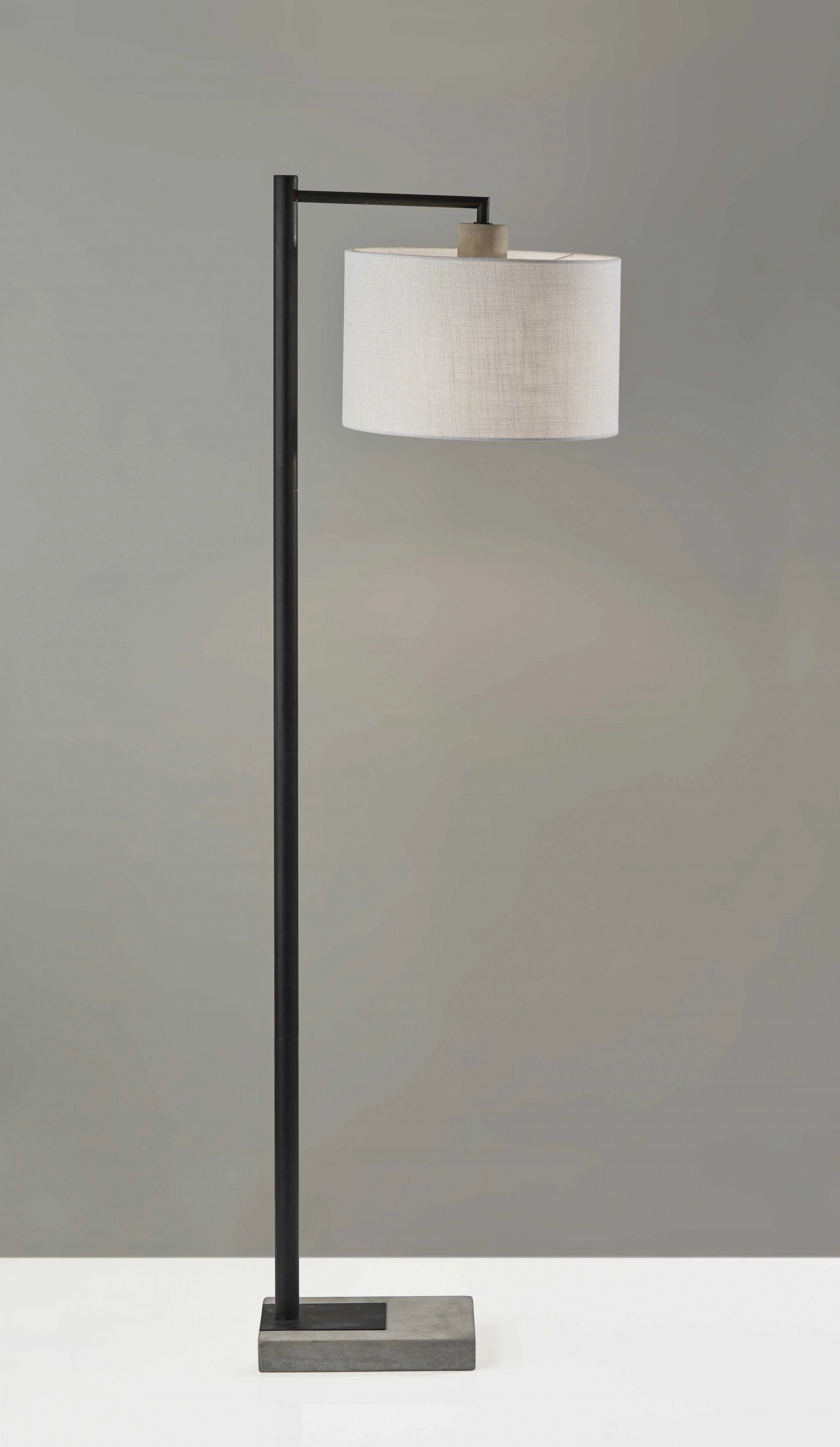 61" Grey And Black Arc Floor Lamp With White Fabric Drum Shade - Image 4