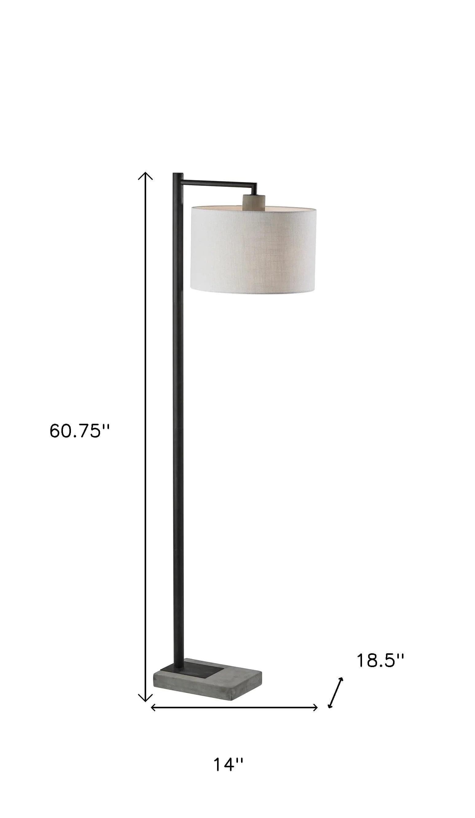 61" Grey And Black Arc Floor Lamp With White Fabric Drum Shade - Image 5