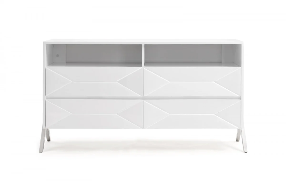 61" White Manufactured Wood Four Drawer Double Dresser