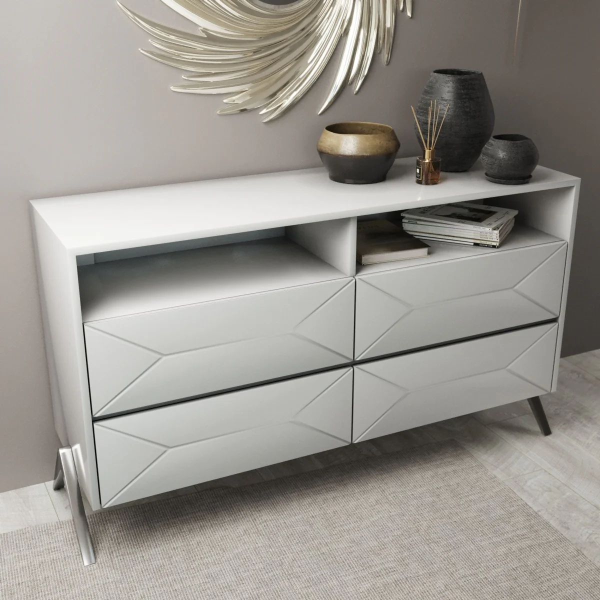 61" White Manufactured Wood Four Drawer Double Dresser - Image 7
