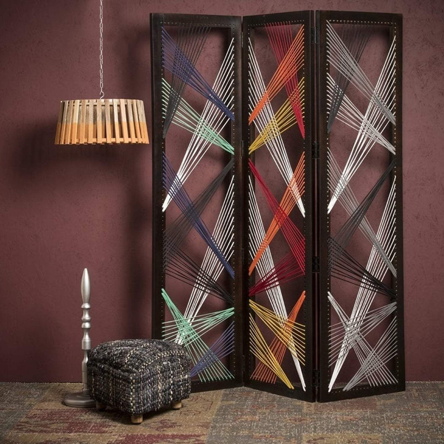 61 X 1.5 X 72 Multicolor Fabric And Wood Traverse  Screen - Image 2