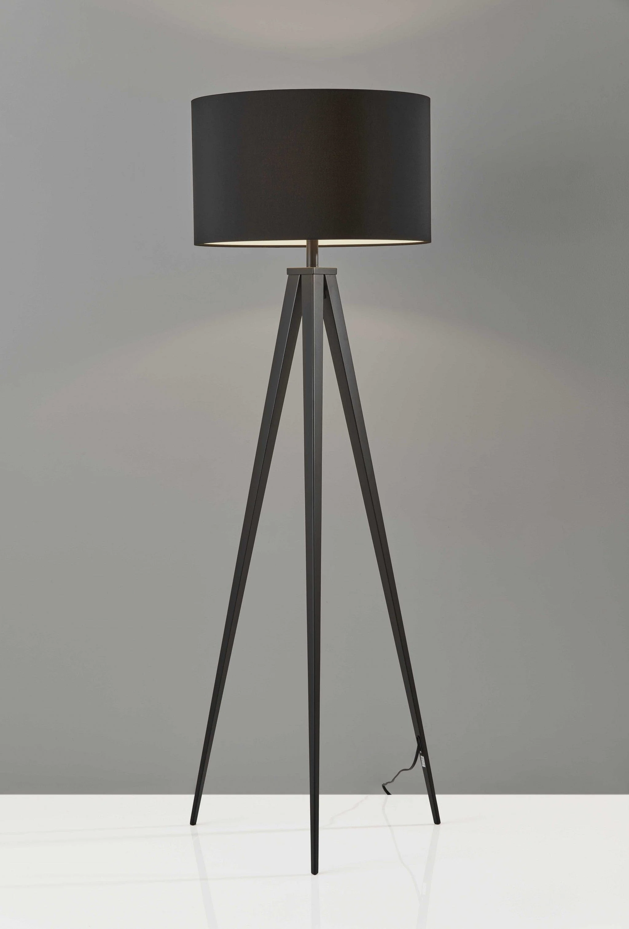 62" Black Tripod Floor Lamp With Black Drum Shade - Image 5