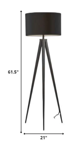 62" Black Tripod Floor Lamp With Black Drum Shade - Image 6
