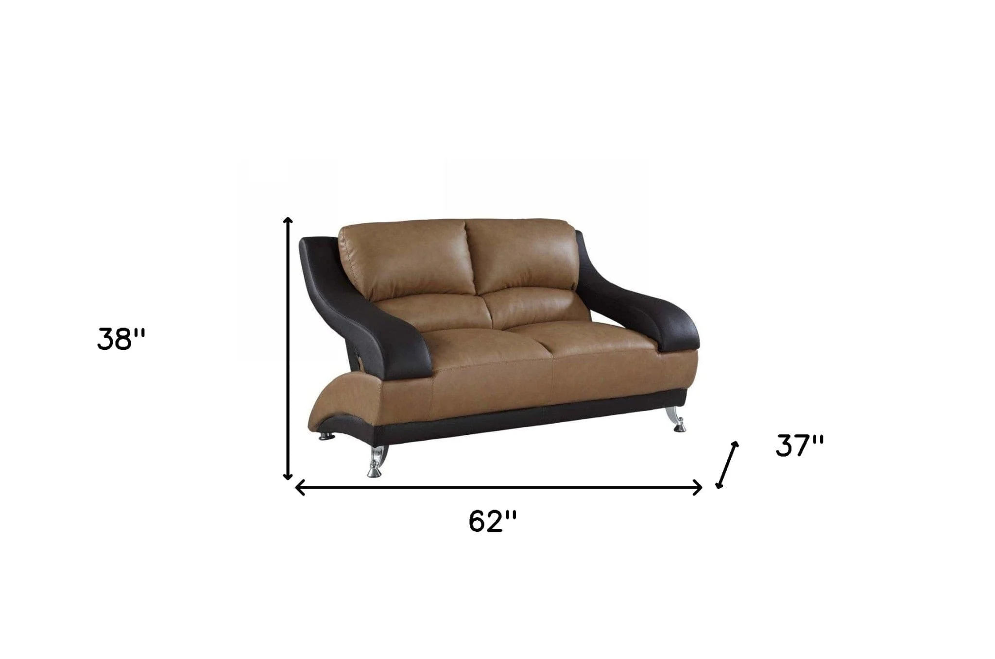 62" Brown and Black And Silver Faux Leather Loveseat - Image 5