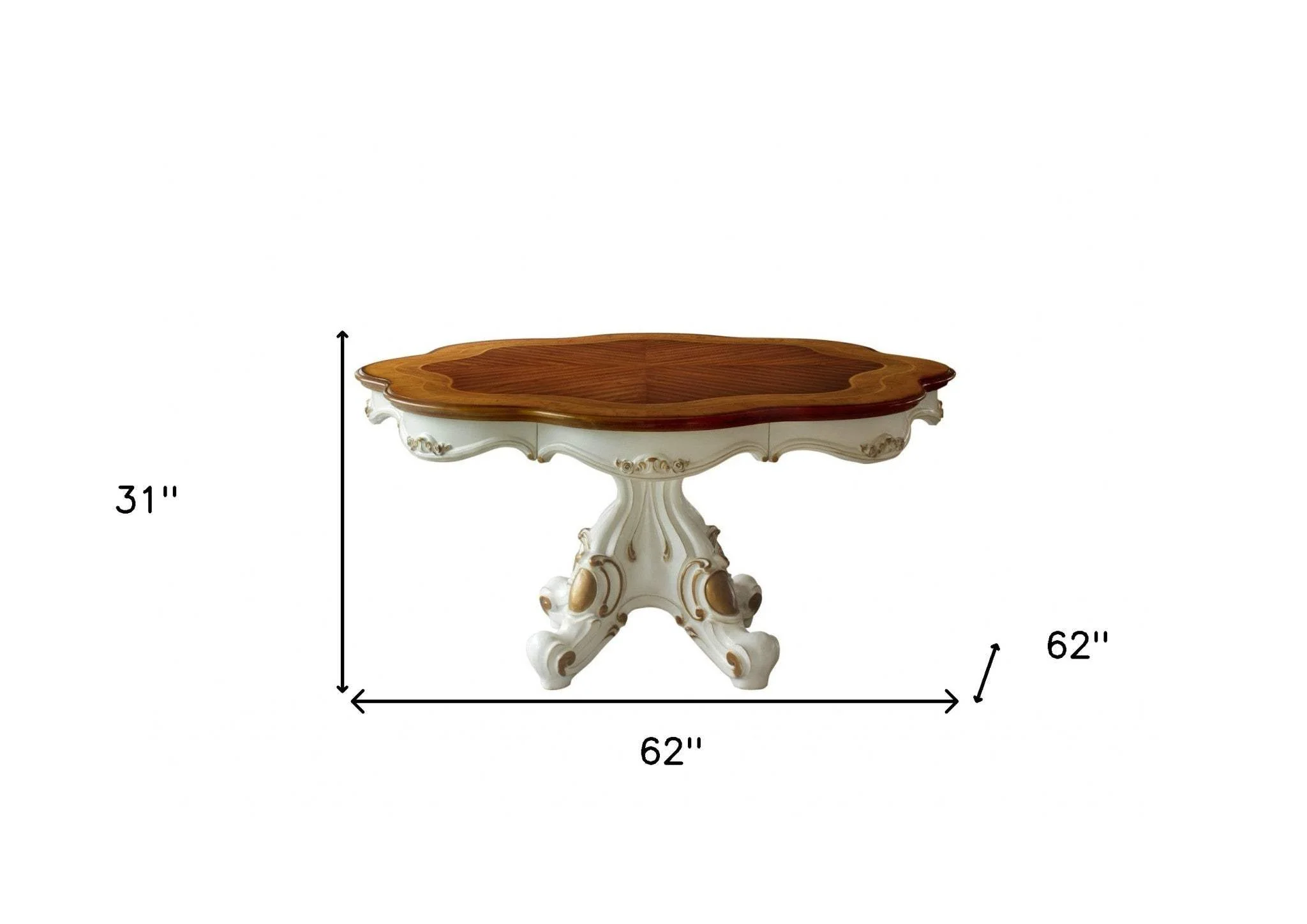 62" Brown And White Oval Solid Wood Pedestal Base Dining Table - Image 4