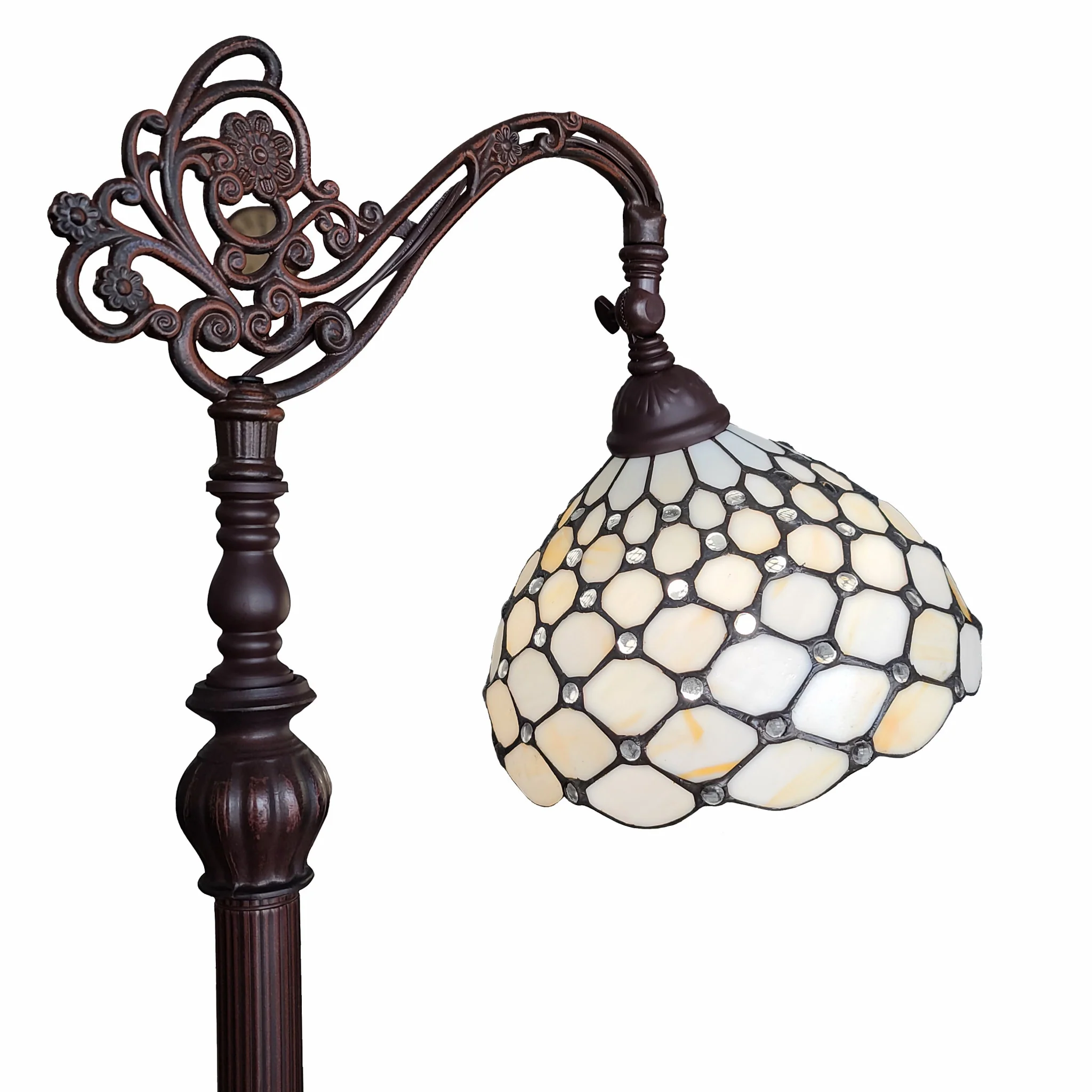 62" Brown Traditional Shaped Floor Lamp With White Stained Glass Bowl Shade - Image 2