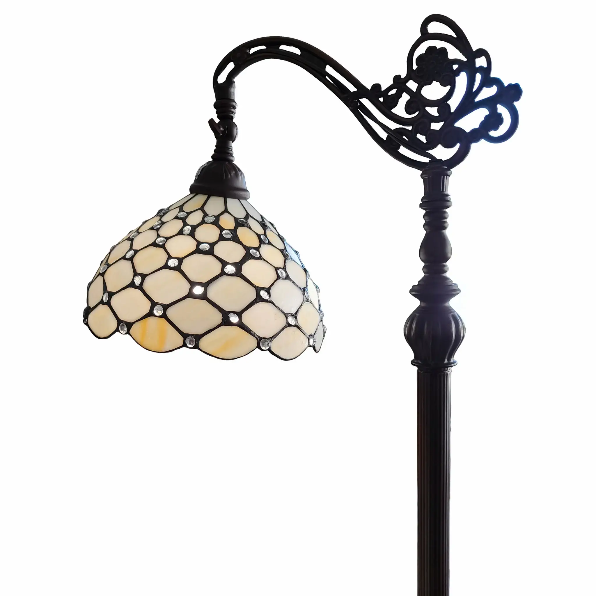 62" Brown Traditional Shaped Floor Lamp With White Stained Glass Bowl Shade - Image 3