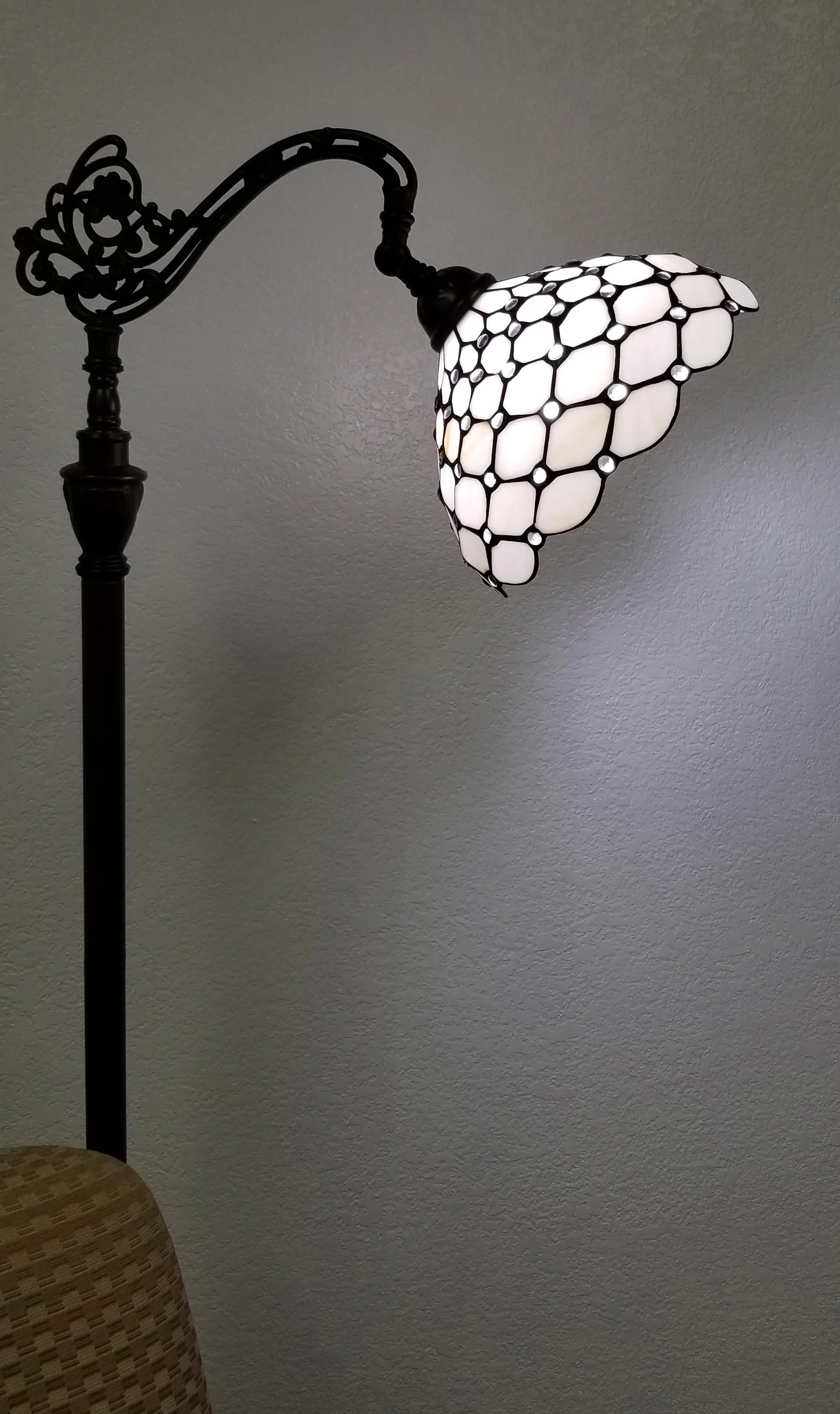 62" Brown Traditional Shaped Floor Lamp With White Stained Glass Bowl Shade - Image 4