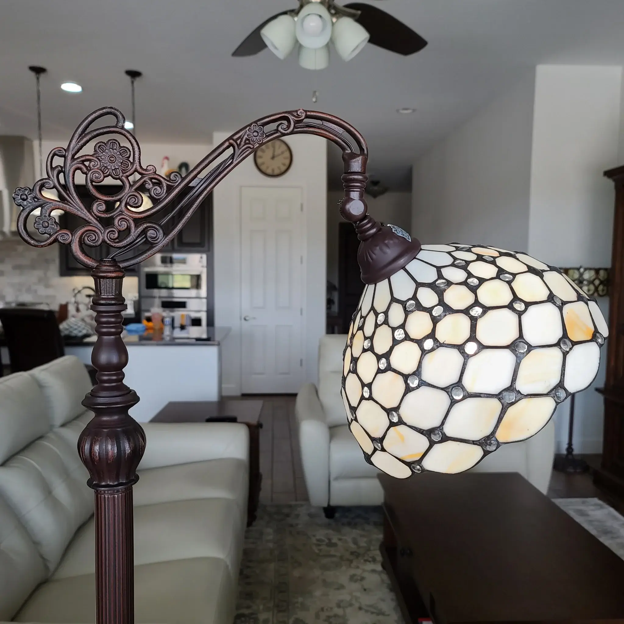 62" Brown Traditional Shaped Floor Lamp With White Stained Glass Bowl Shade - Image 7