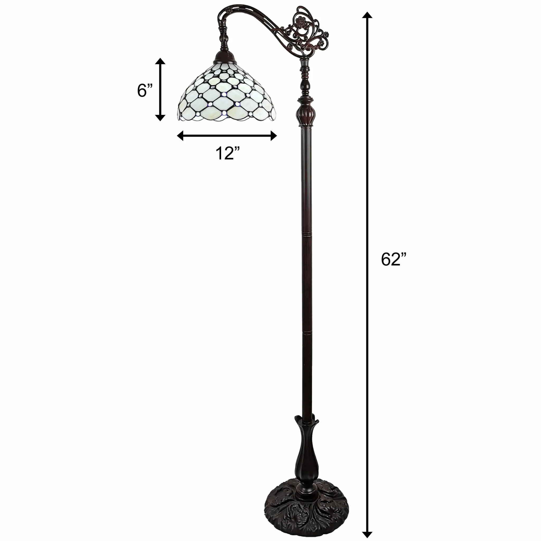 62" Brown Traditional Shaped Floor Lamp With White Stained Glass Bowl Shade - Image 8
