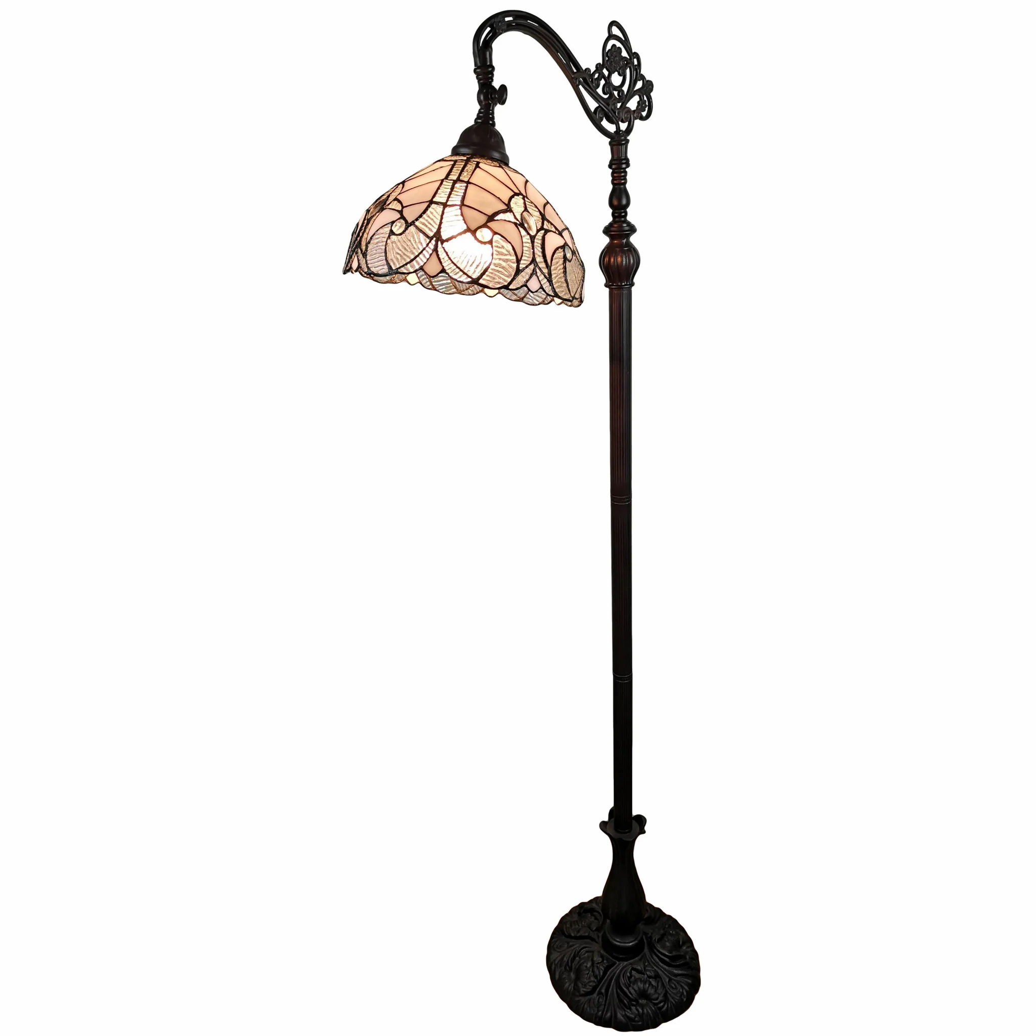 62" Brown Traditional Shaped Floor Lamp With White Stained Glass Bowl Shade - Image 3