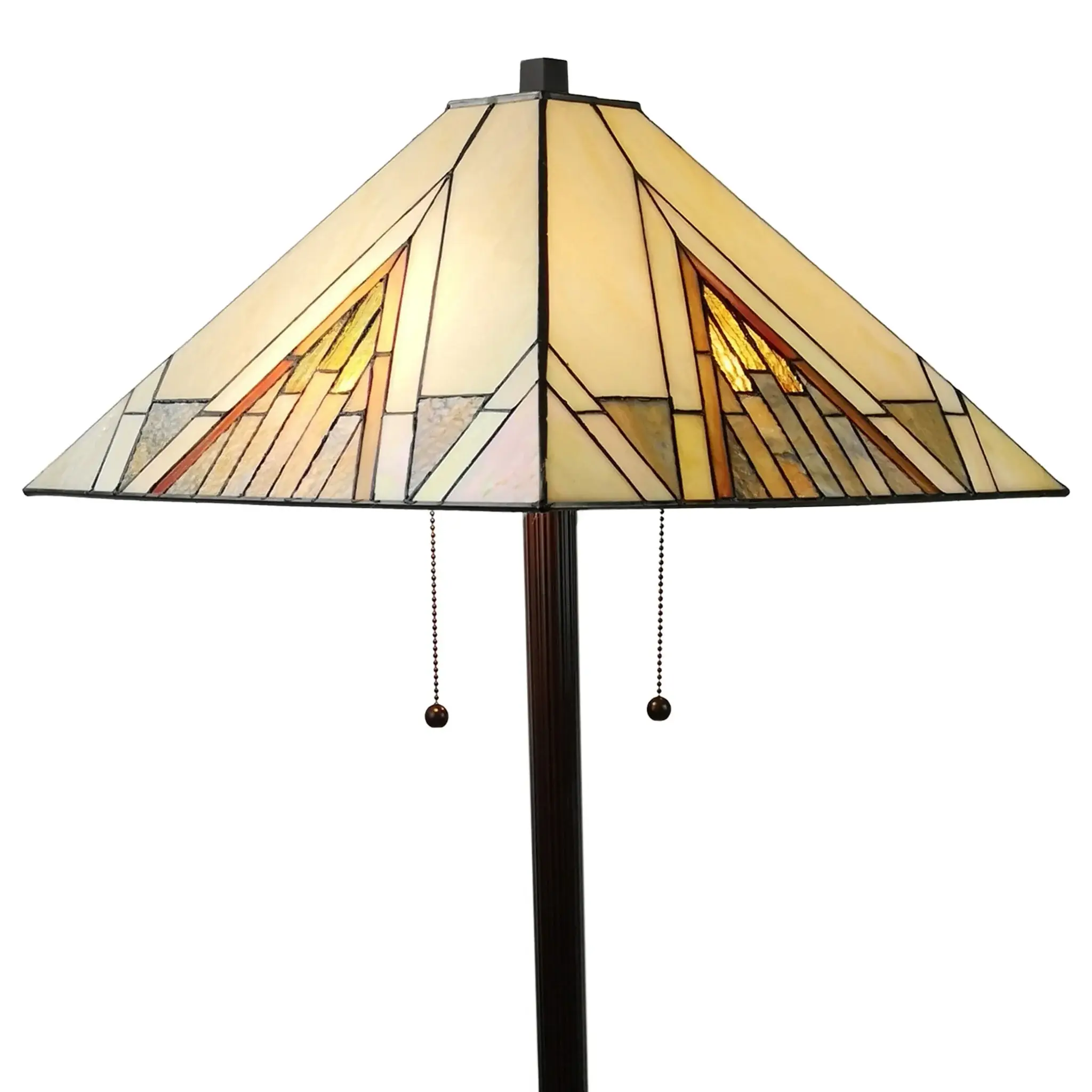 62" Brown Two Light Beige And Brown Geometric Stained Glass Floor Lamp - Image 4