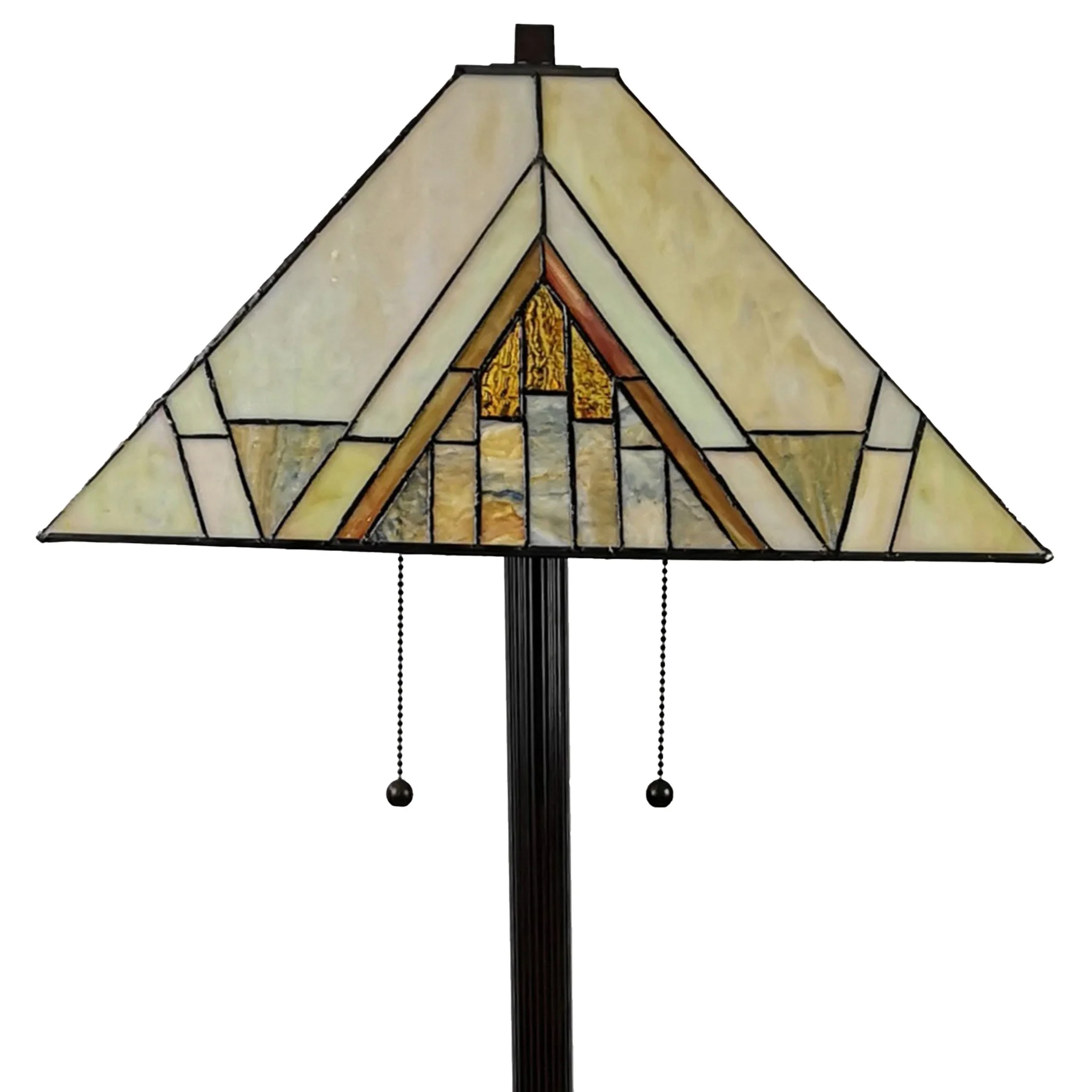 62" Brown Two Light Beige And Brown Geometric Stained Glass Floor Lamp - Image 5