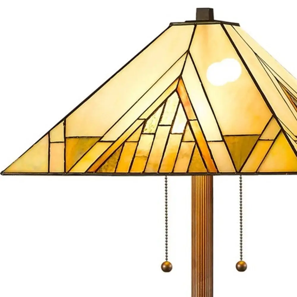 62" Brown Two Light Beige And Brown Geometric Stained Glass Floor Lamp - Image 7