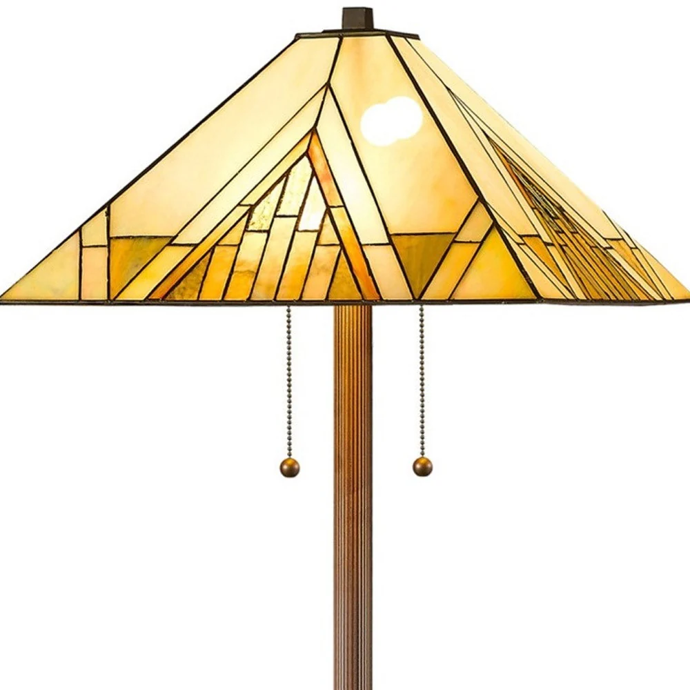 62" Brown Two Light Beige And Brown Geometric Stained Glass Floor Lamp - Image 8