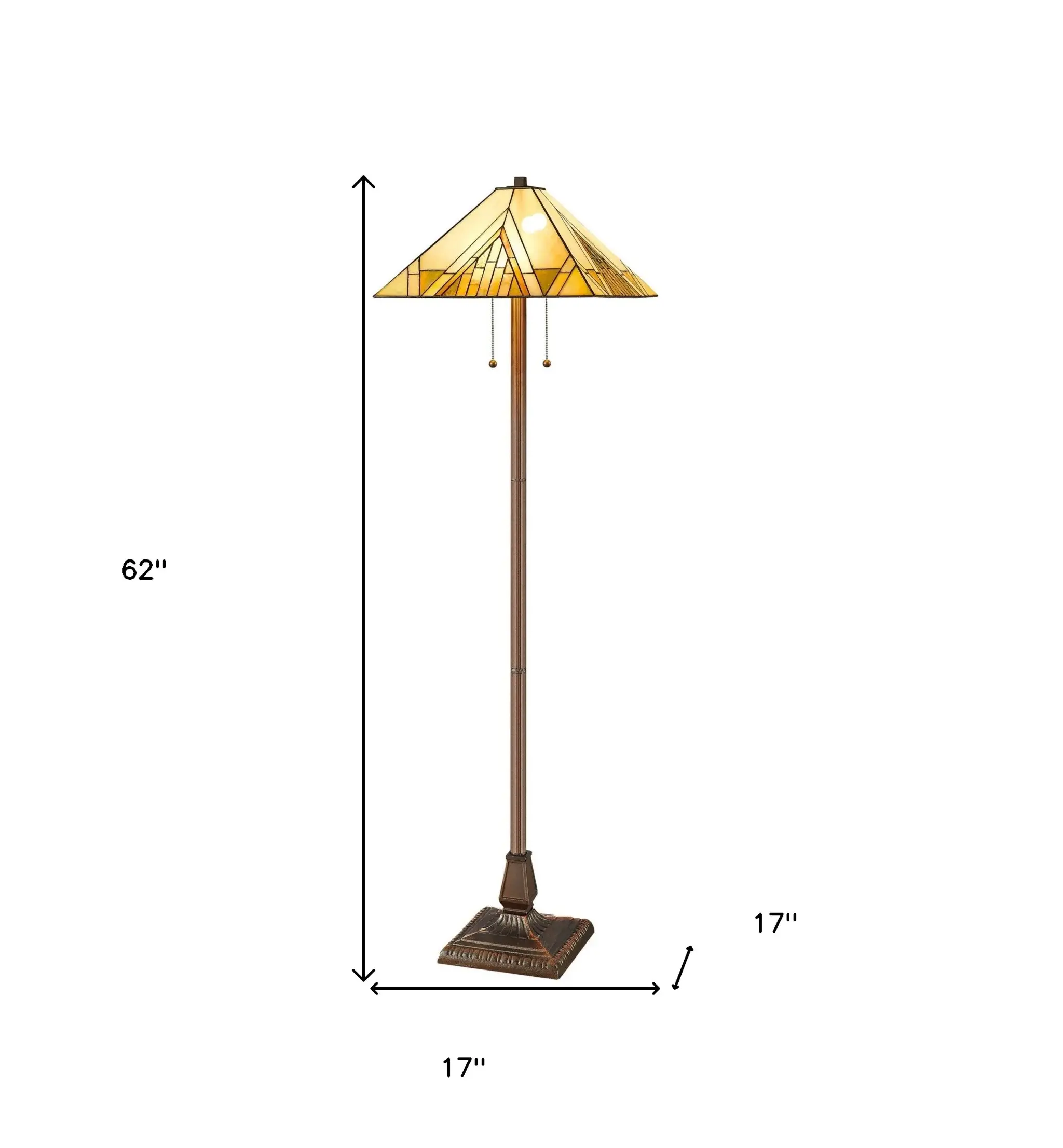 62" Brown Two Light Beige And Brown Geometric Stained Glass Floor Lamp - Image 9