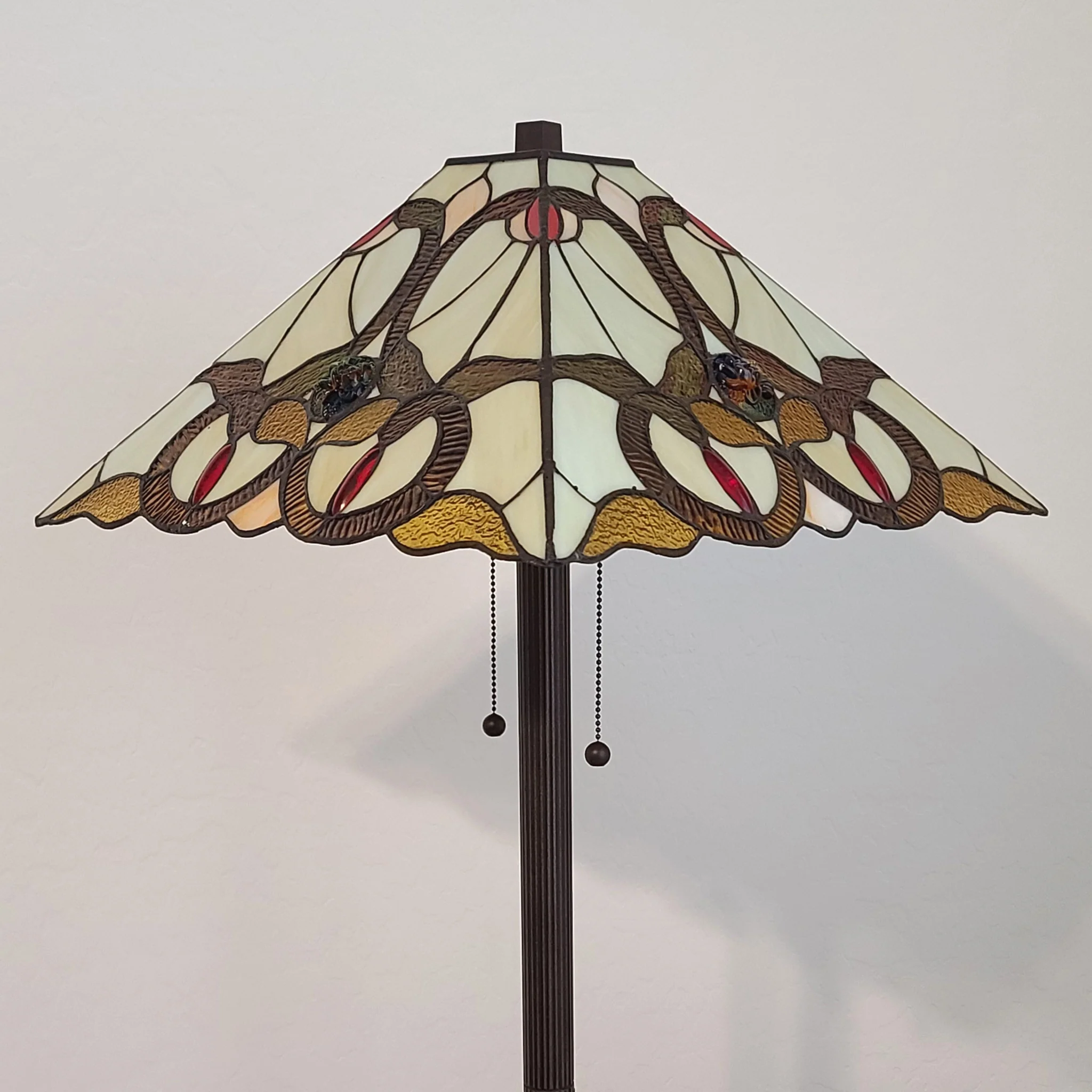 62" Brown Two Lights Traditional Shaped Floor Lamp With Brown And White Stained Glass Cone Shade - Image 5