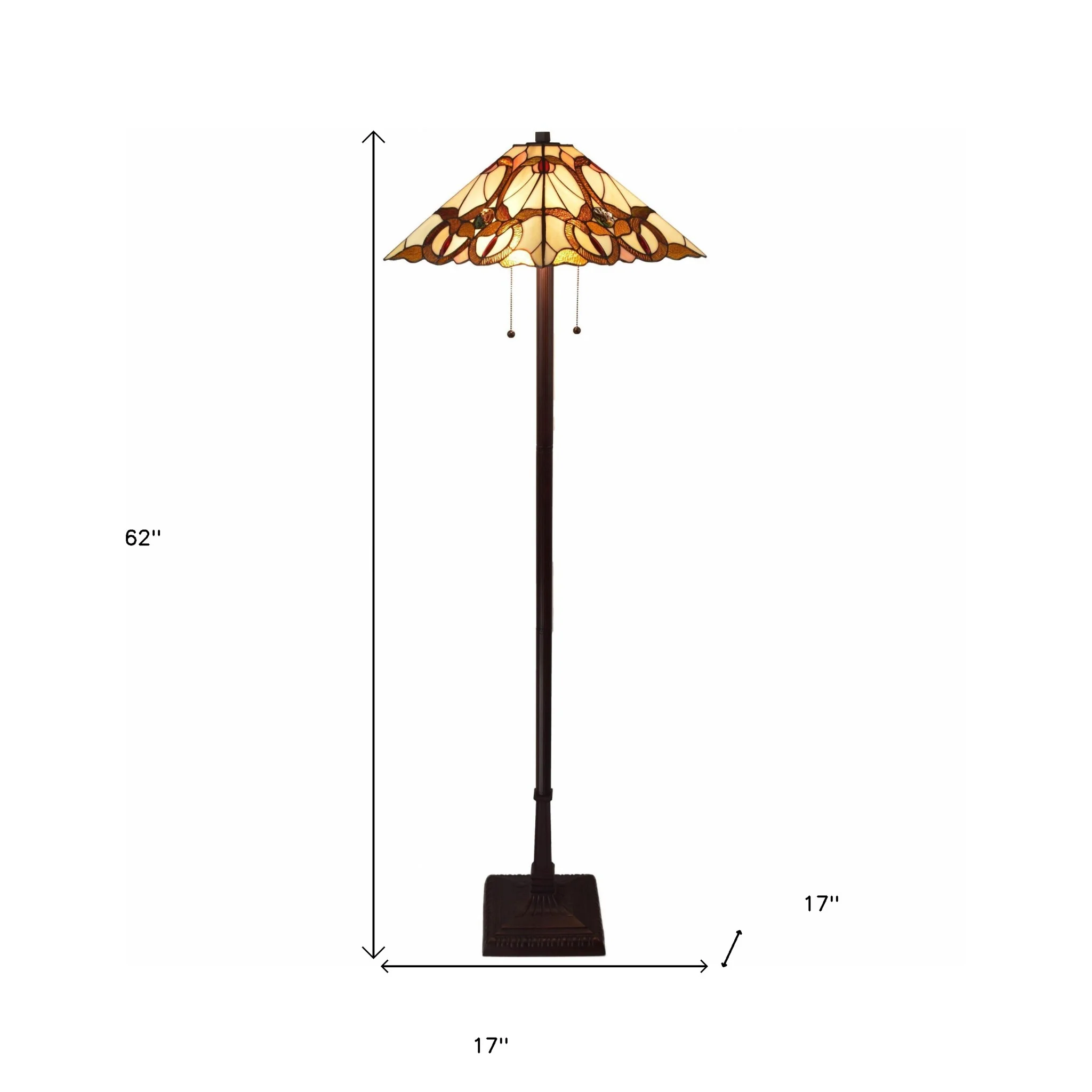 62" Brown Two Lights Traditional Shaped Floor Lamp With Brown And White Stained Glass Cone Shade - Image 6