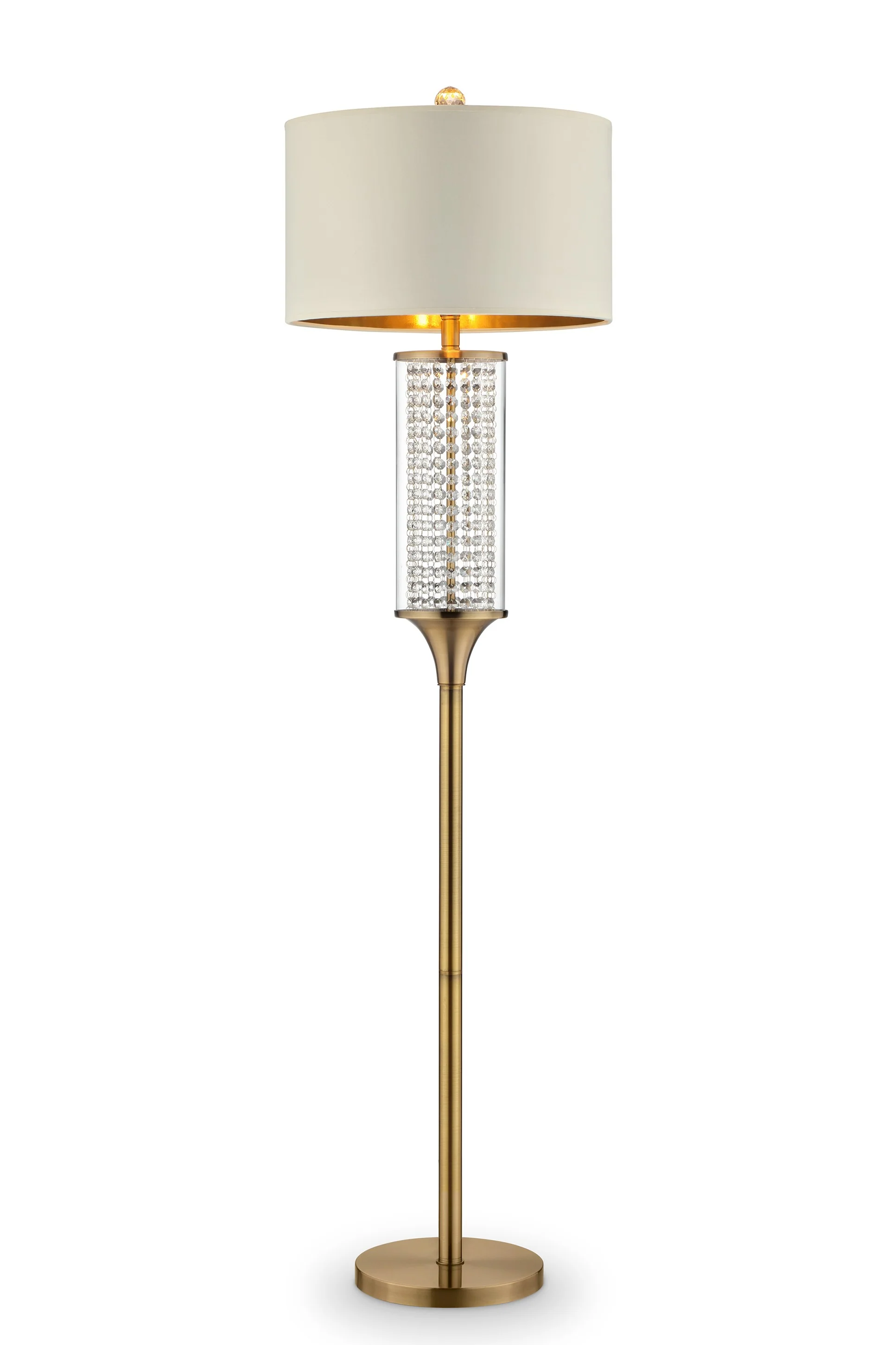 62" Gold Column Floor Lamp With Off-White Drum Shade