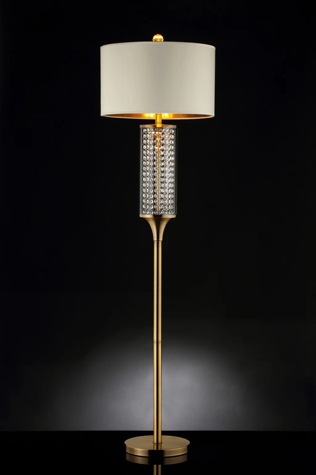 62" Gold Column Floor Lamp With Off-White Drum Shade - Image 2