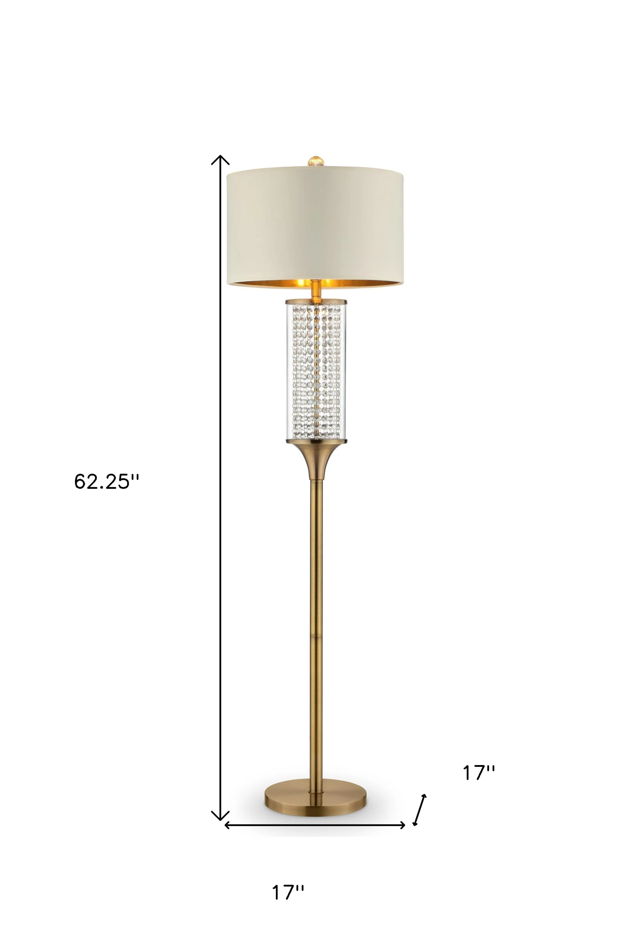 62" Gold Column Floor Lamp With Off-White Drum Shade - Image 5