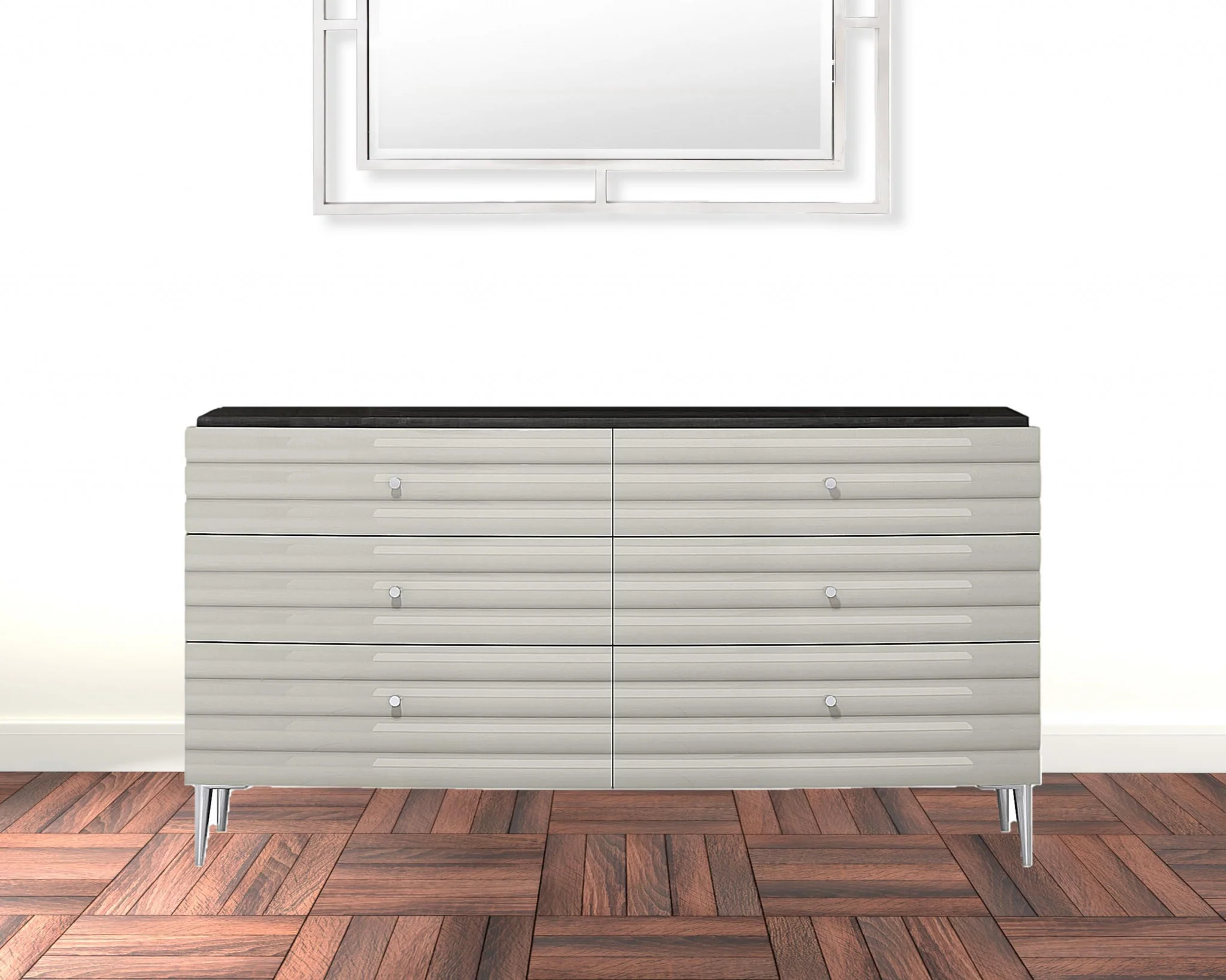 62" Grey Manufactured Wood Six Drawer Double Dresser - Image 4
