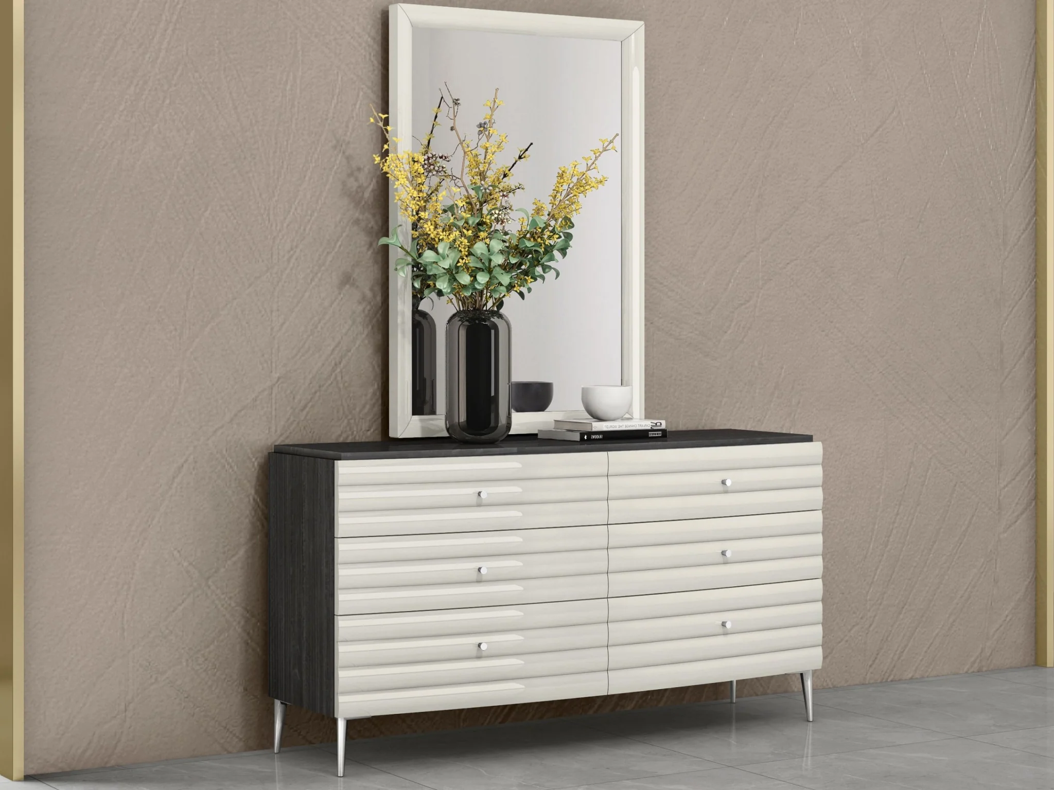 62" Grey Manufactured Wood Six Drawer Double Dresser - Image 5