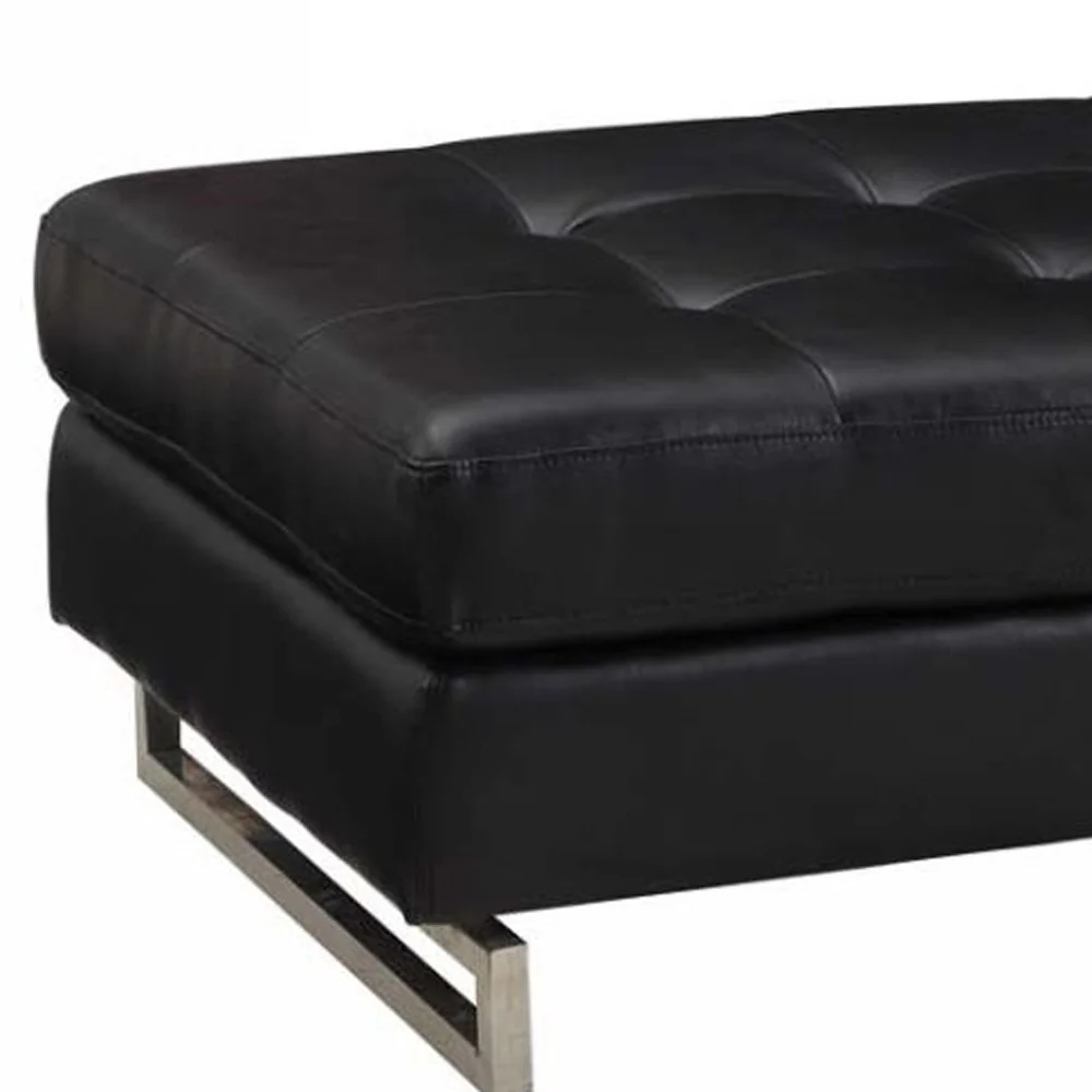 63" Black Faux Leather And Silver Ottoman - Image 4