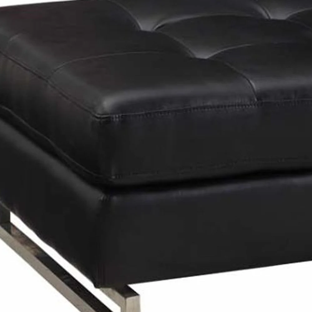 63" Black Faux Leather And Silver Ottoman - Image 5
