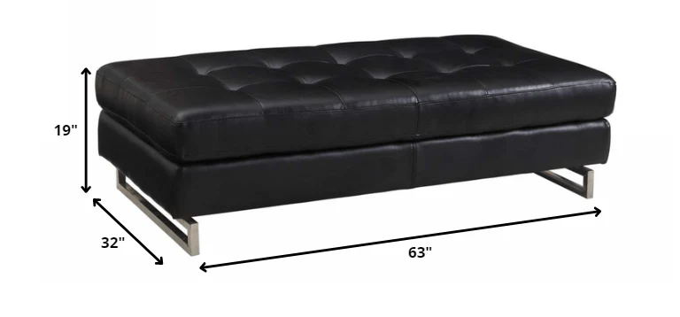 63" Black Faux Leather And Silver Ottoman - Image 6