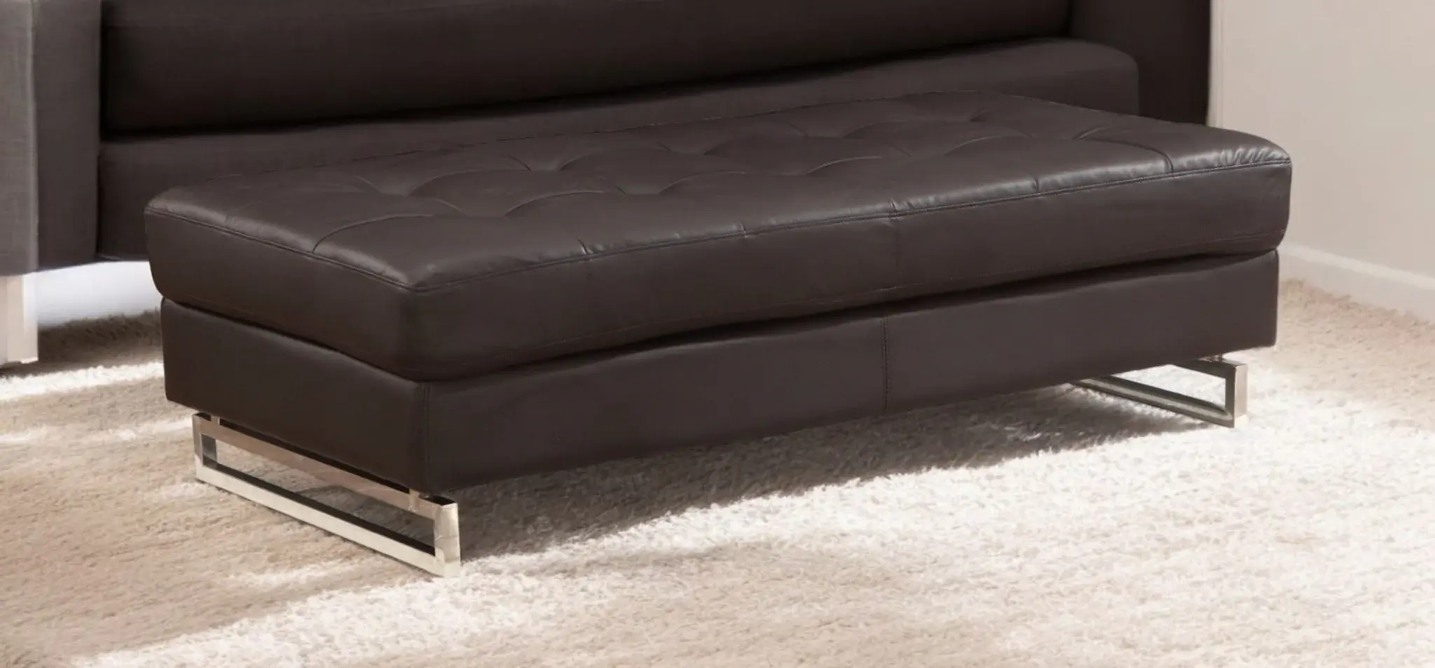 63" Brown Faux Leather And Gold Ottoman - Image 2