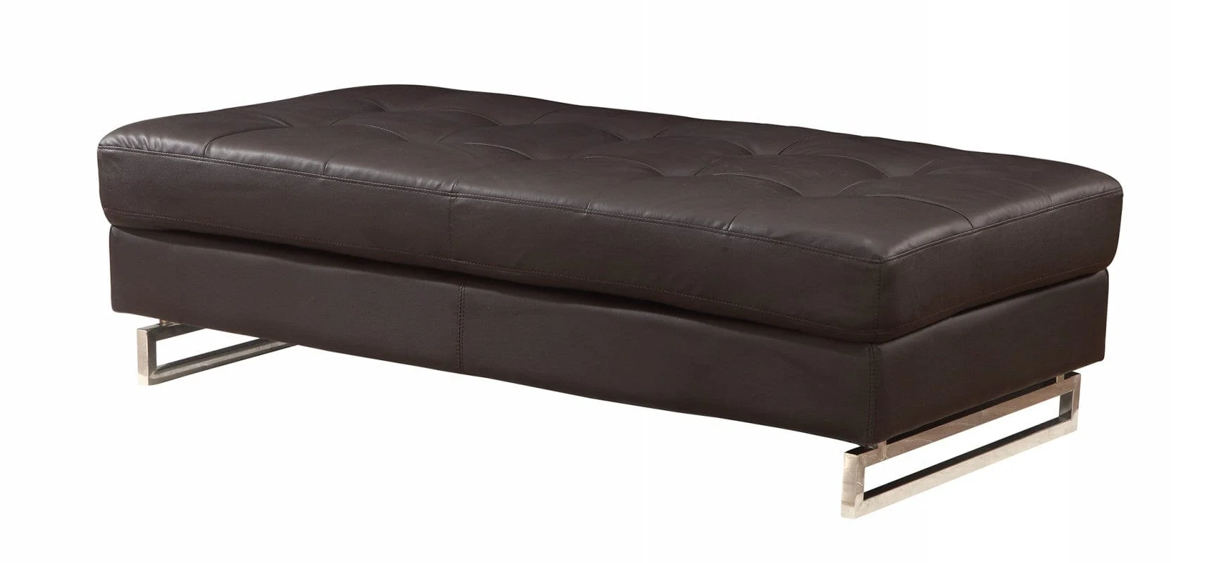 63" Brown Faux Leather And Gold Ottoman - Image 3