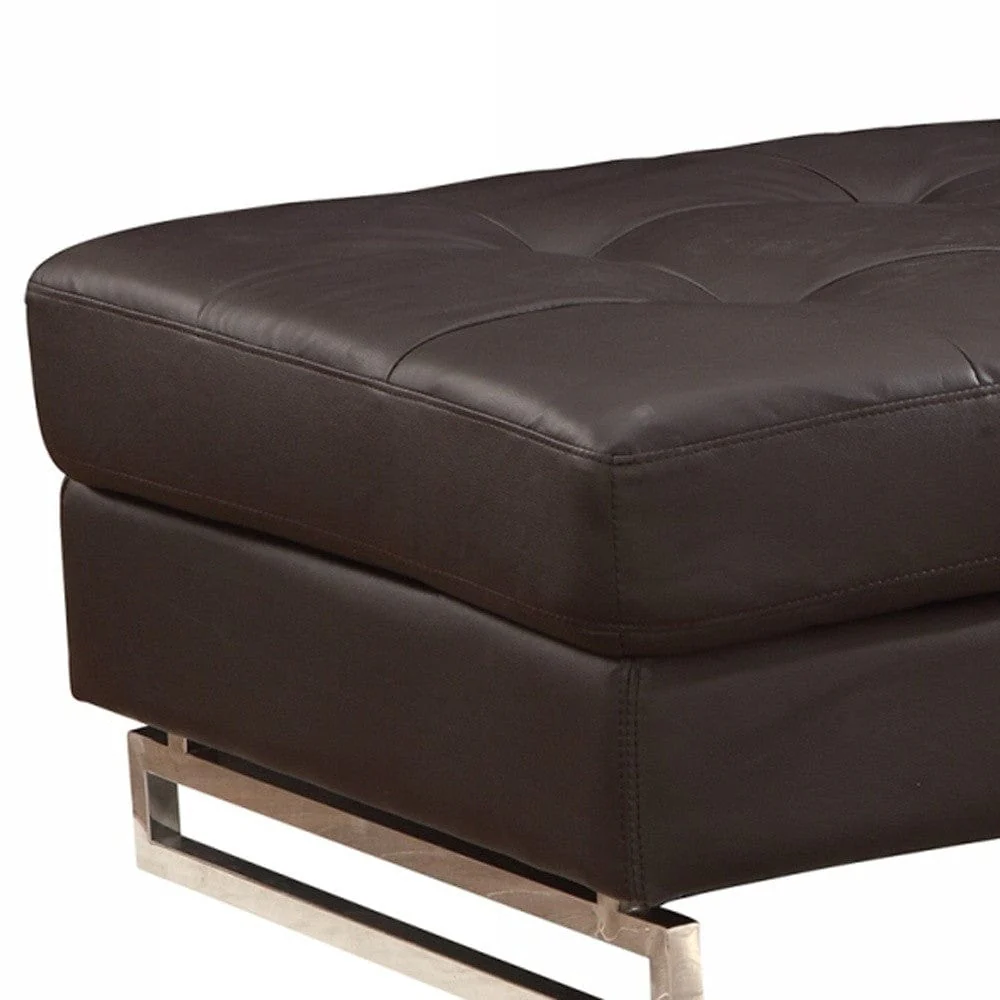 63" Brown Faux Leather And Gold Ottoman - Image 4