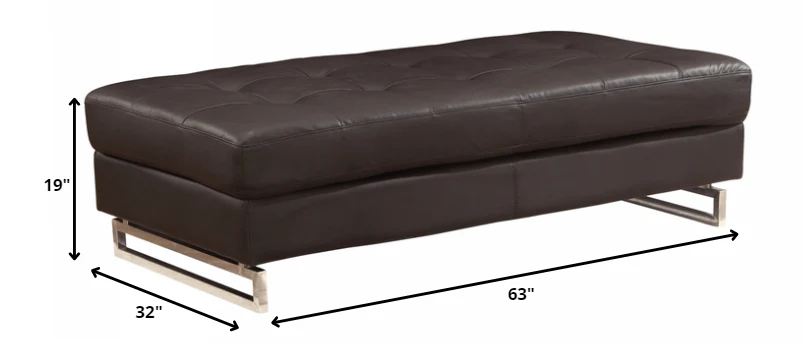 63" Brown Faux Leather And Gold Ottoman - Image 6