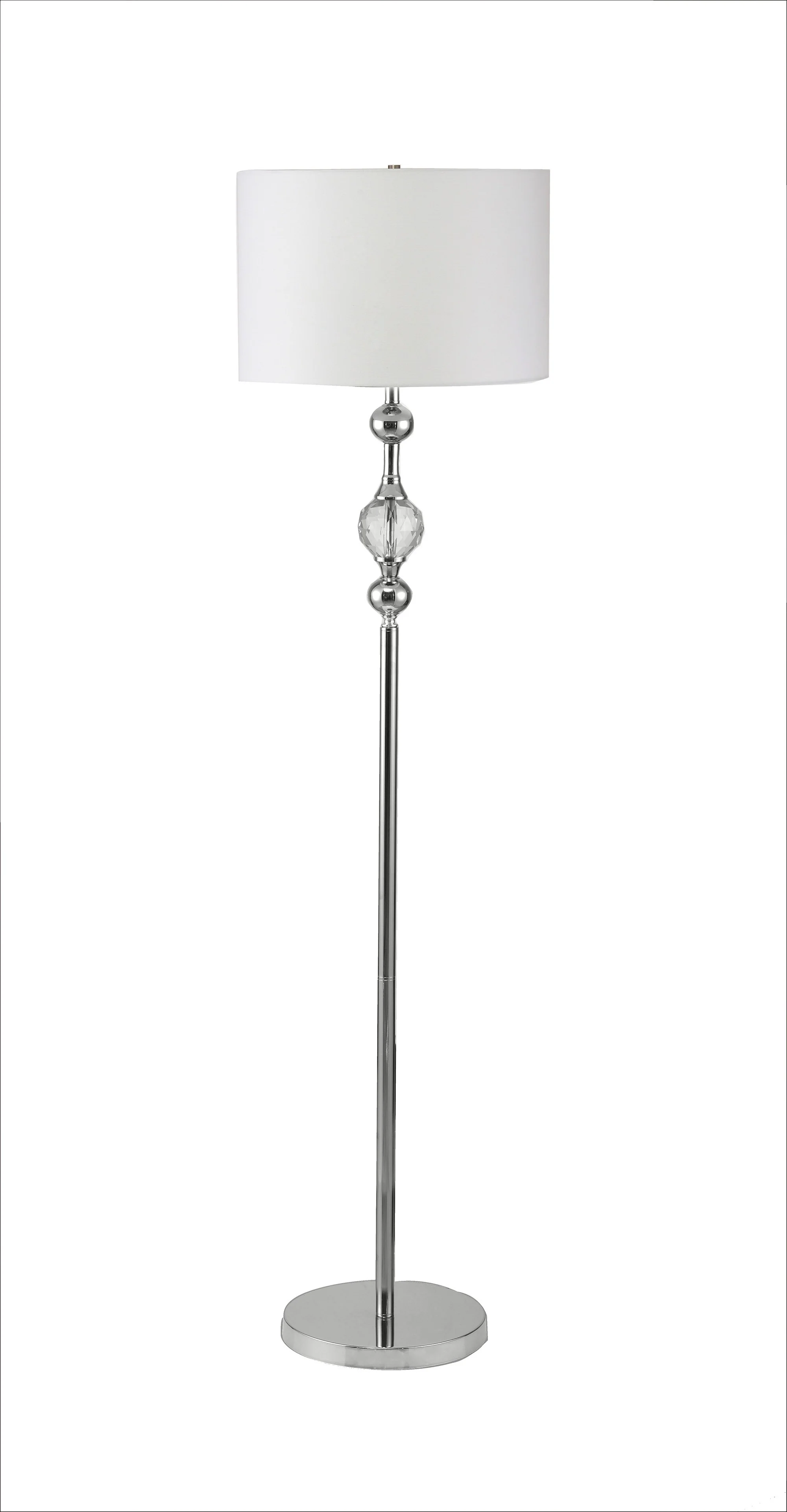 63" Chrome and Crystal Orb Shaped Floor Lamp With White Drum Shade - Image 2