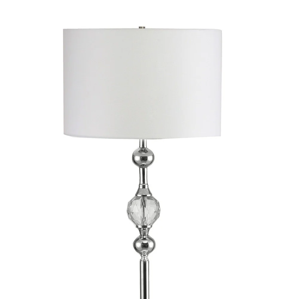 63" Chrome and Crystal Orb Shaped Floor Lamp With White Drum Shade - Image 4