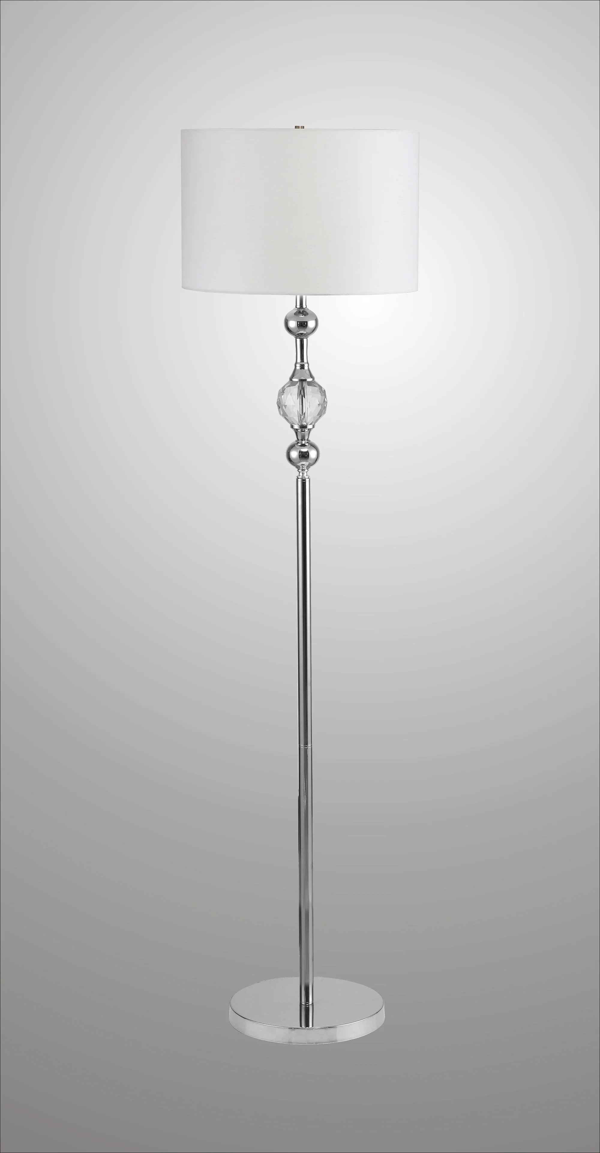 63" Chrome and Crystal Orb Shaped Floor Lamp With White Drum Shade - Image 6