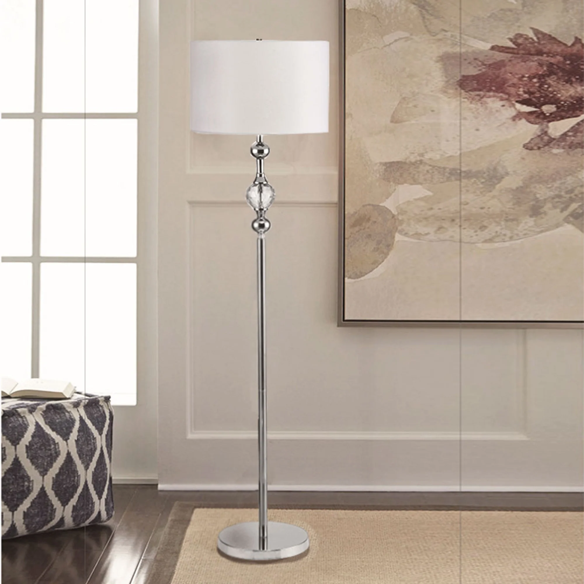 63" Chrome and Crystal Orb Shaped Floor Lamp With White Drum Shade - Image 7