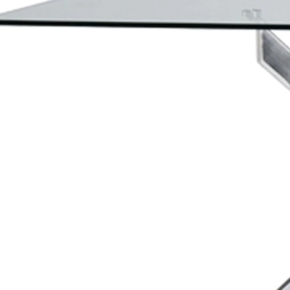 63" Clear And Silver Glass And Stainless Steel Pedestal Base Dining Table - Image 5