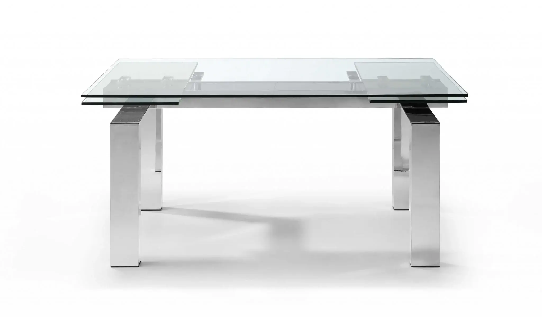 63" Clear and Silver Glass and Stainless Steel Self-Storing Leaf Dining Table - Image 3