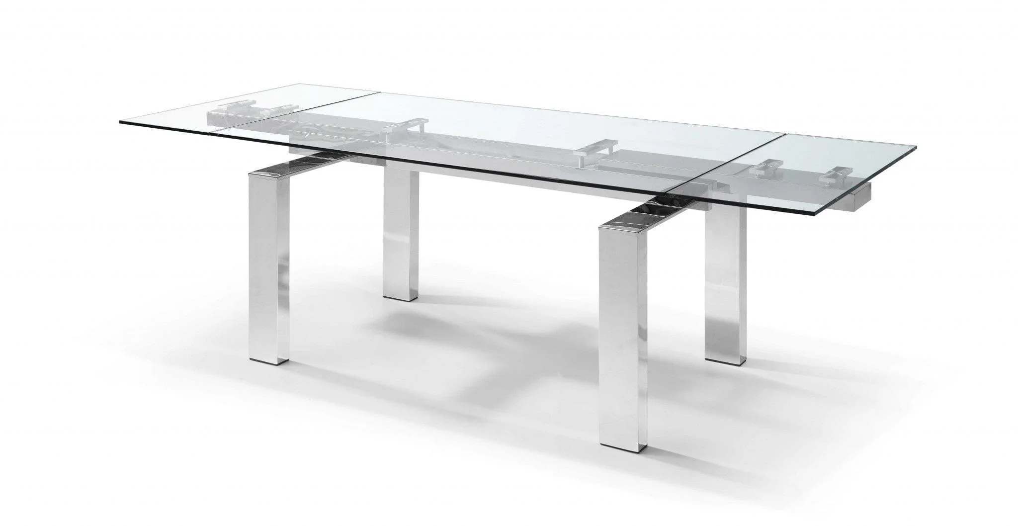 63" Clear and Silver Glass and Stainless Steel Self-Storing Leaf Dining Table - Image 5