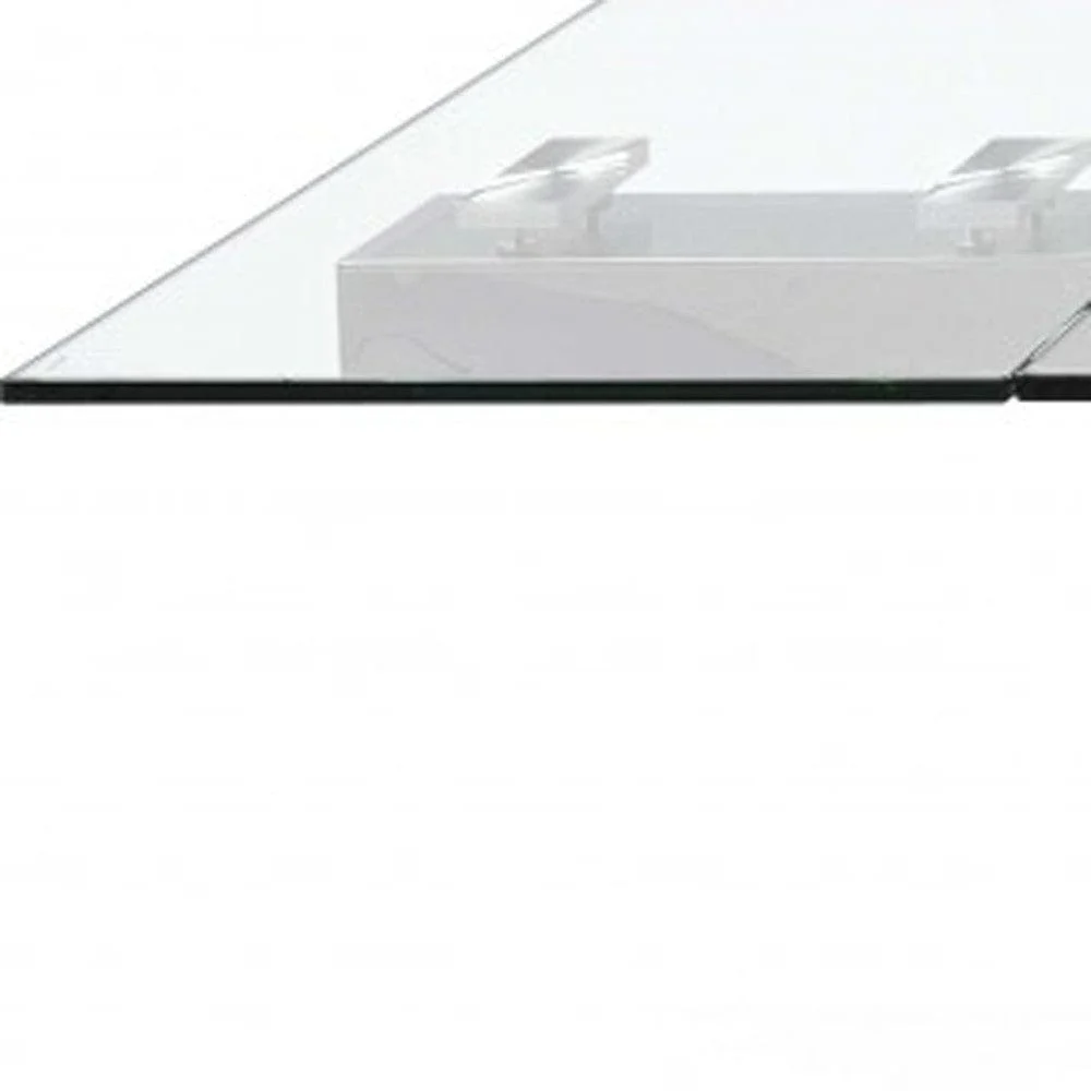 63" Clear and Silver Glass and Stainless Steel Self-Storing Leaf Dining Table - Image 6