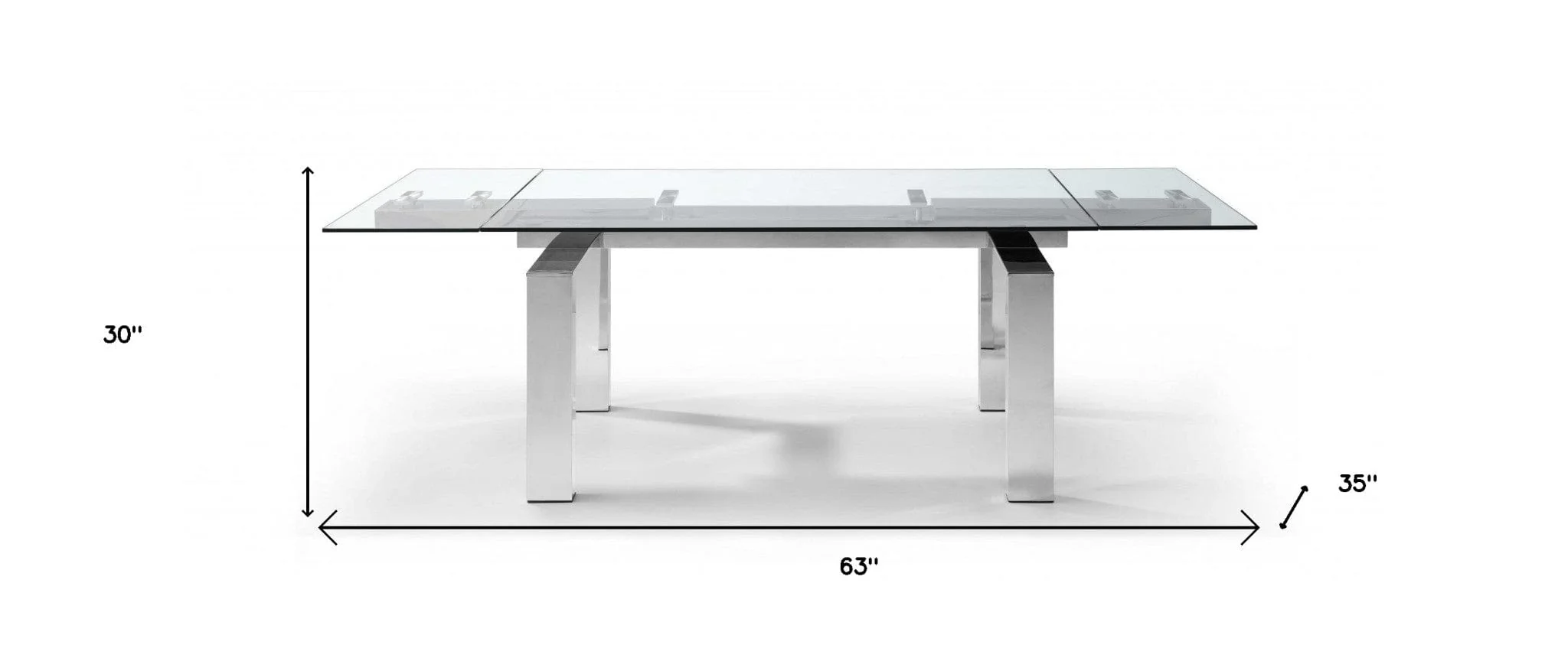 63" Clear and Silver Glass and Stainless Steel Self-Storing Leaf Dining Table - Image 9