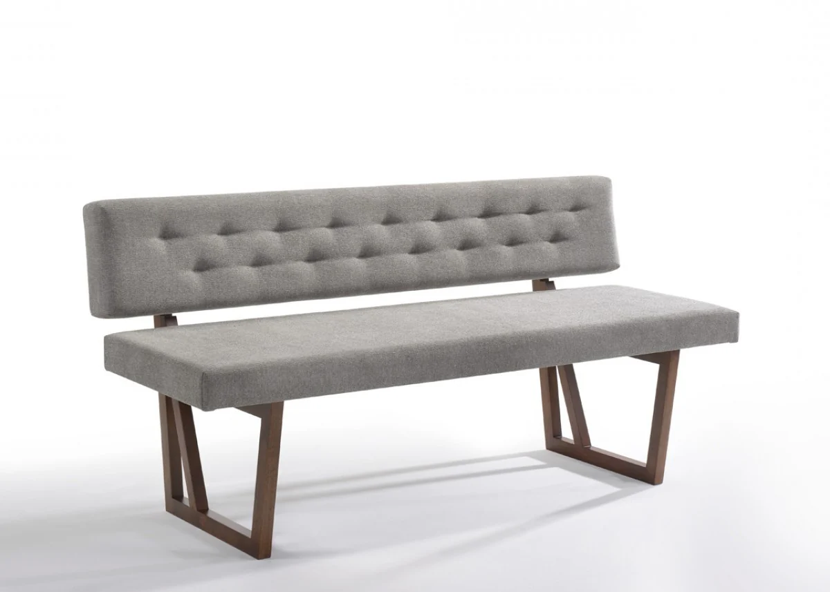 63" Gray and Brown Upholstered Linen Blend Dining Bench - Image 7