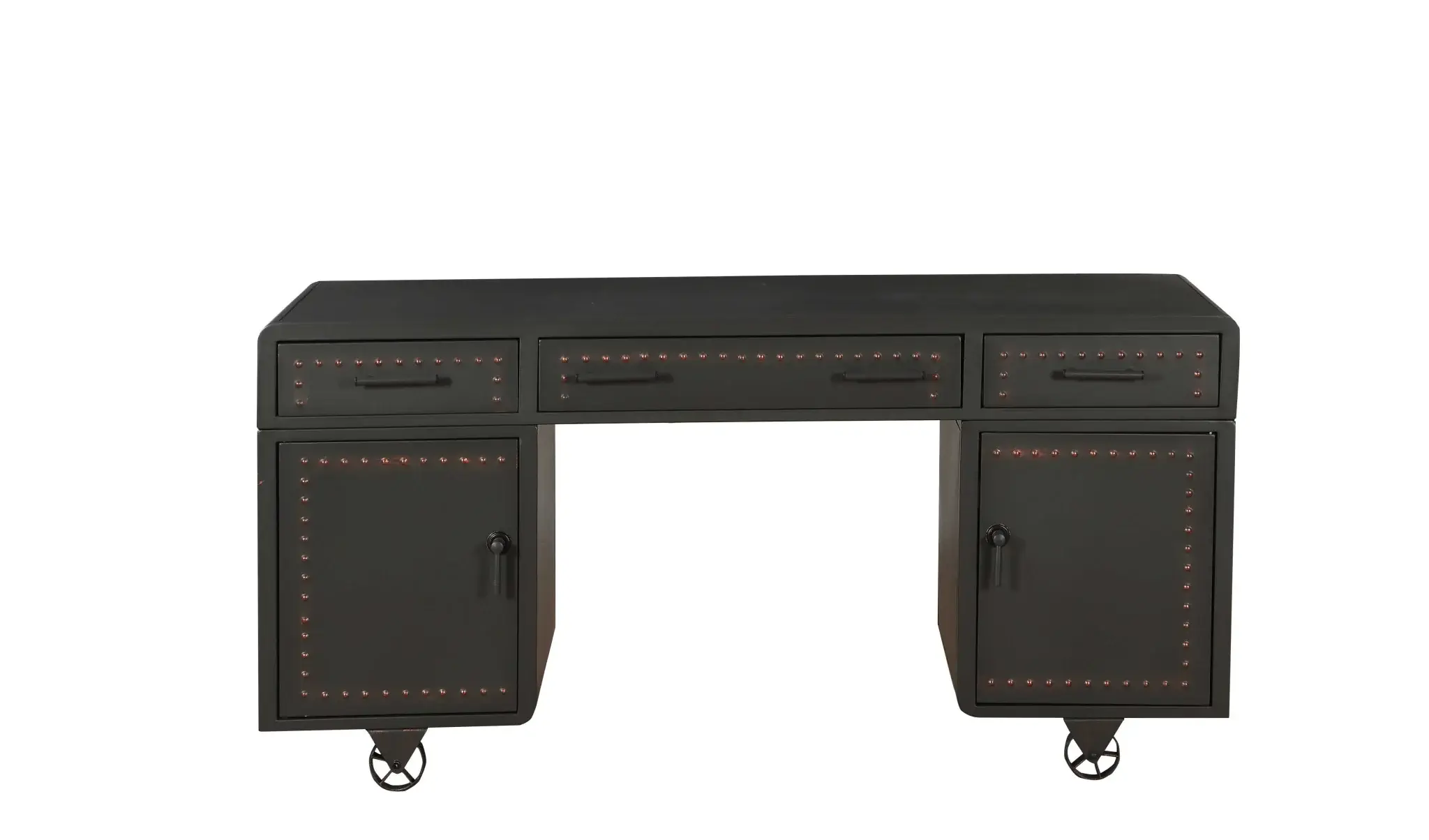 63" Gray Metal Executive Desk With Two Cabinets Three Drawers - Image 2