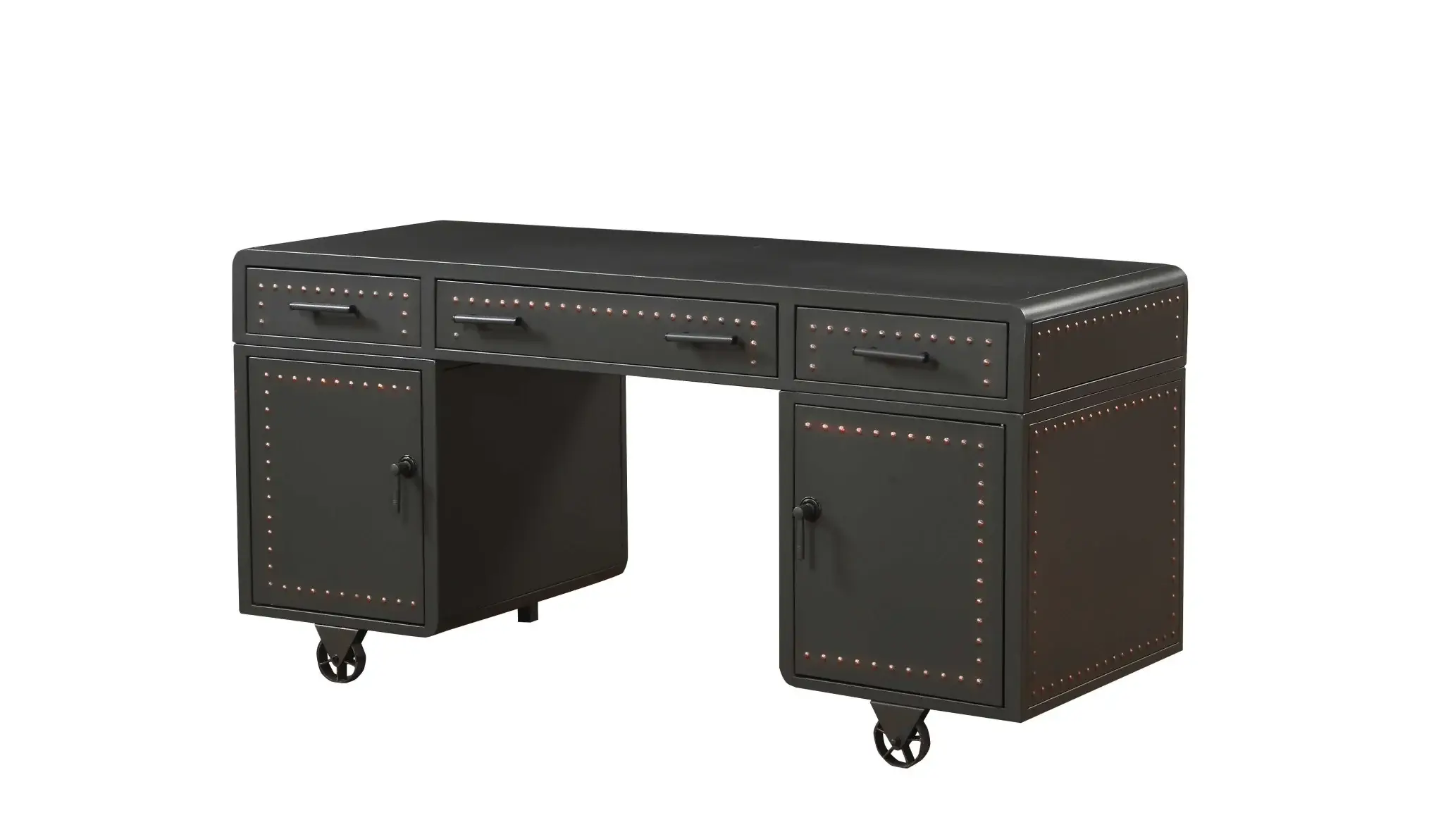 63" Gray Metal Executive Desk With Two Cabinets Three Drawers - Image 3