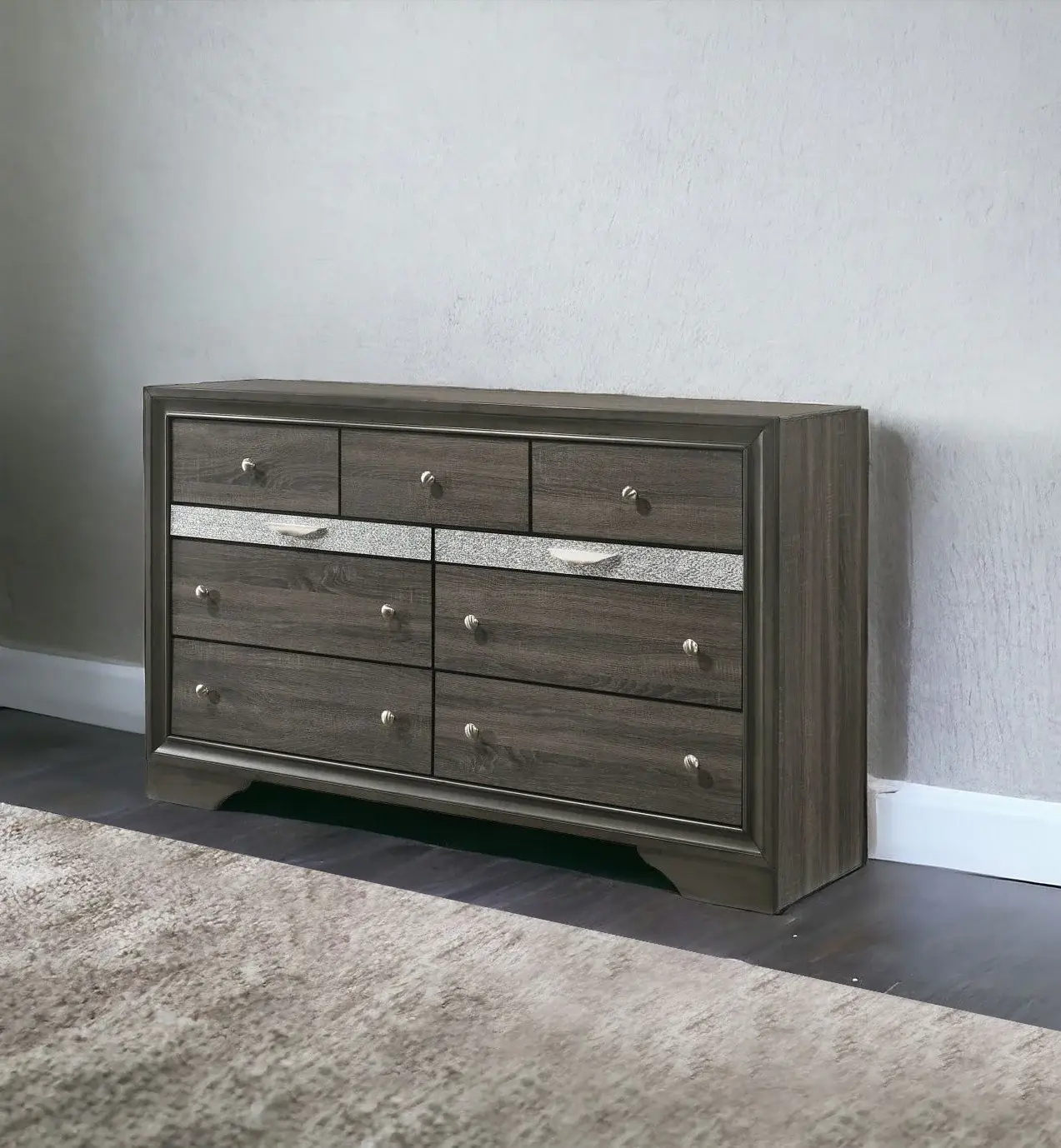63" Gray Solid and Manufactured Wood Nine Drawer Triple Dresser - Image 2