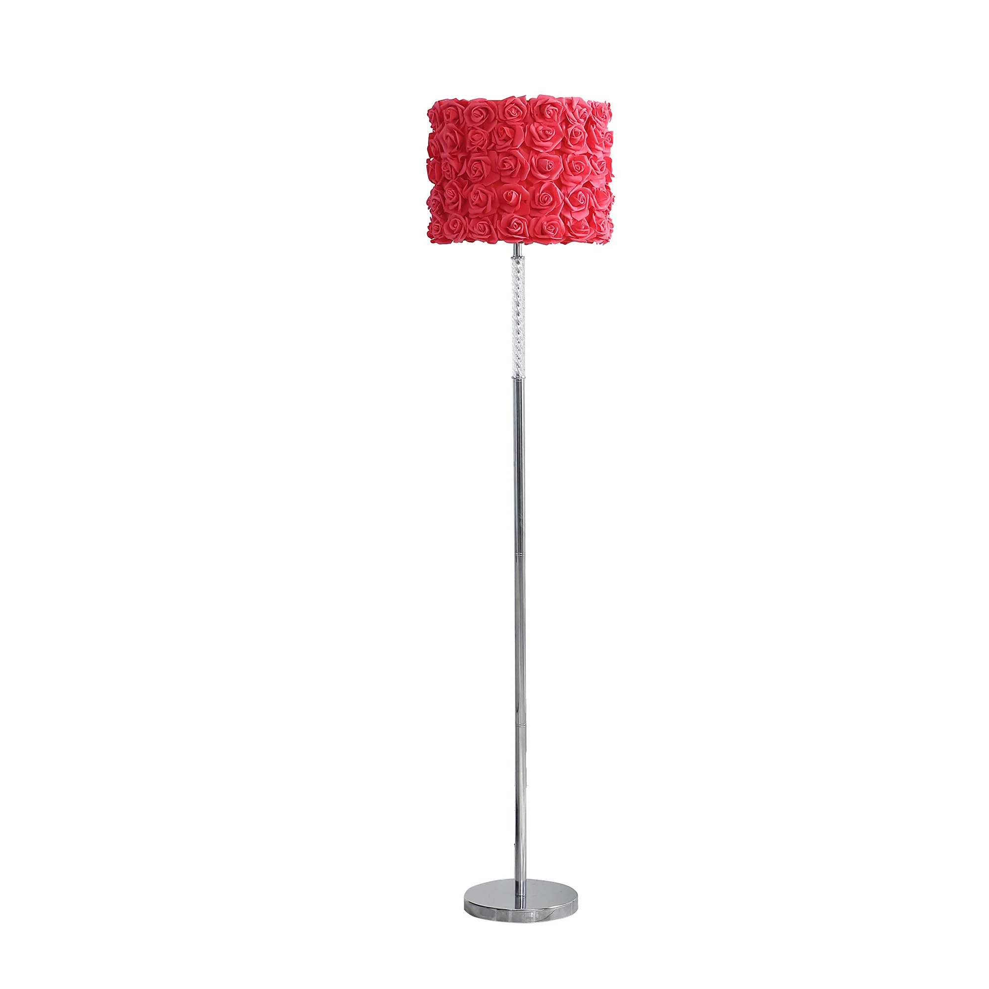 63" Steel and Acrylic Floor Lamp With Red Flowers Fabric Drum Shade - Image 2